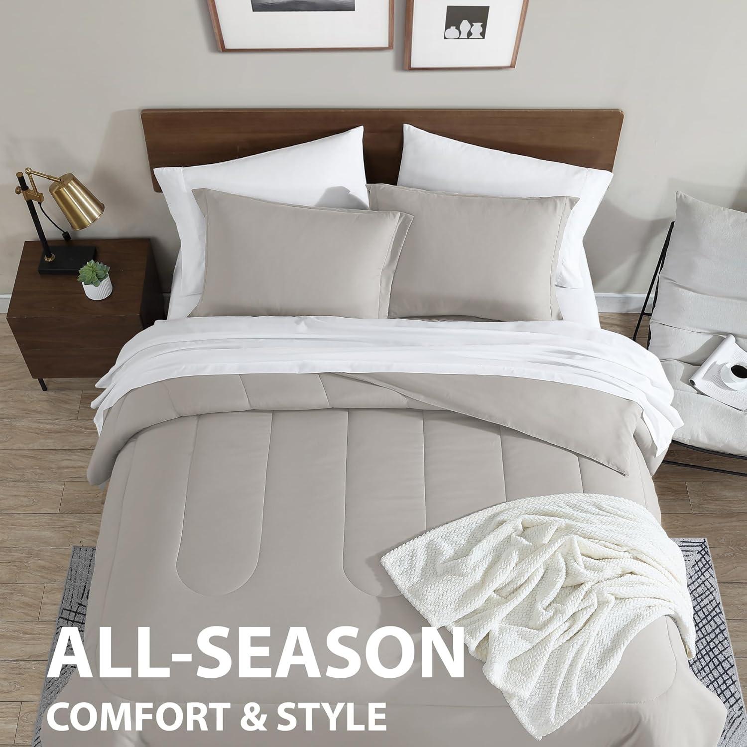 Swift Home | 8-Piece Ultra Soft Solid Bed-In-A-Bag Bedding Set Taupe Queen