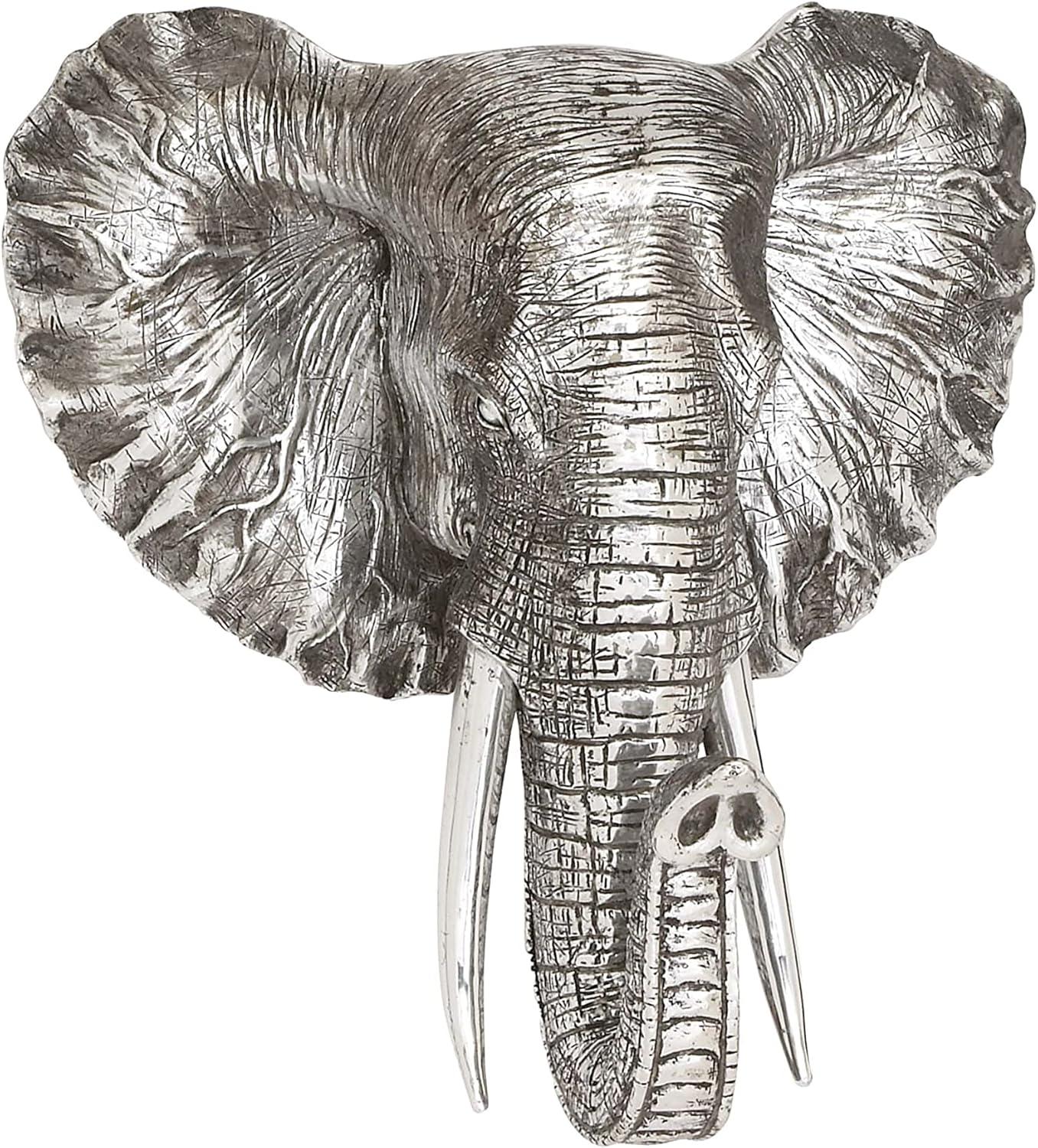 DecMode Silver Polystone Elephant Wall Decor with Tusks