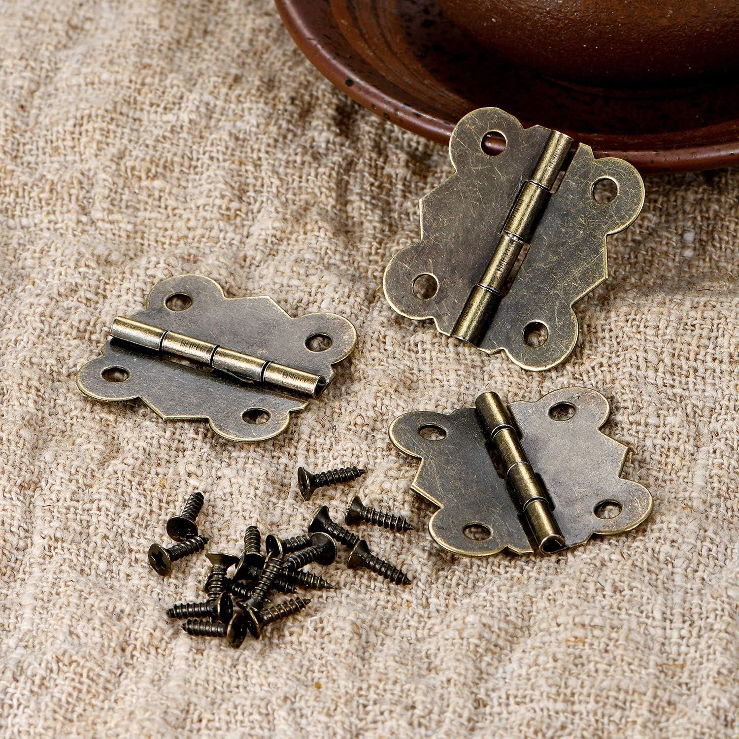 Jewelry Box Hardware 40 Pieces 1 inch Hinges Antique Small Butterfly Hinges - Bronze Engraving Design Box Hinges for Crafts Wooden Box, Gift Box Hinges, Cabinet Drawer Jewelry Box with 160 Screws