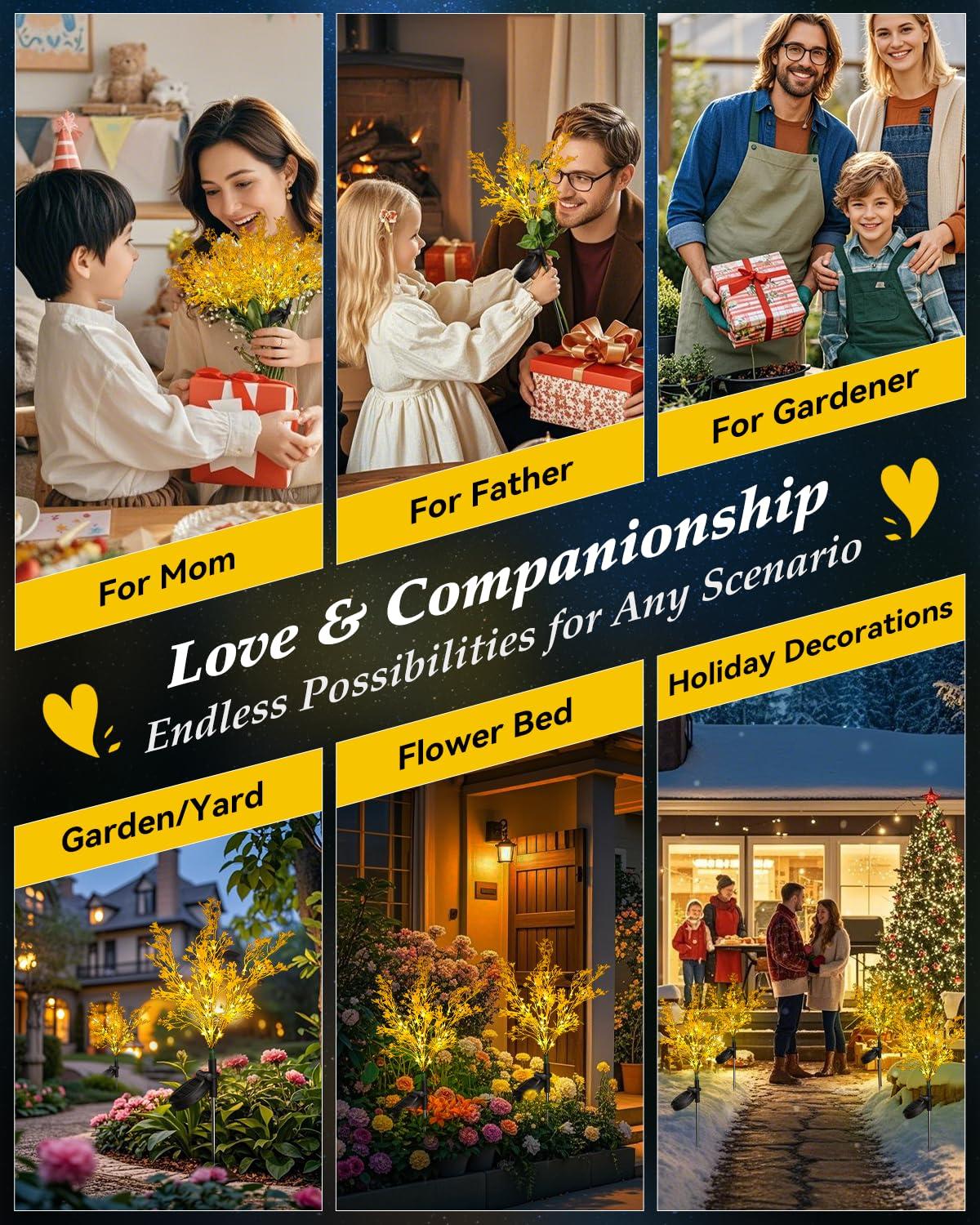 Neporal Garden Solar Lights Outdoor Waterproof IP65 4 Pack, 7-Stems Dusk to Dawn Golden Solar Flowers, Bigger Solar Panel for Garden,Yard, Patio Outdoor Decorative