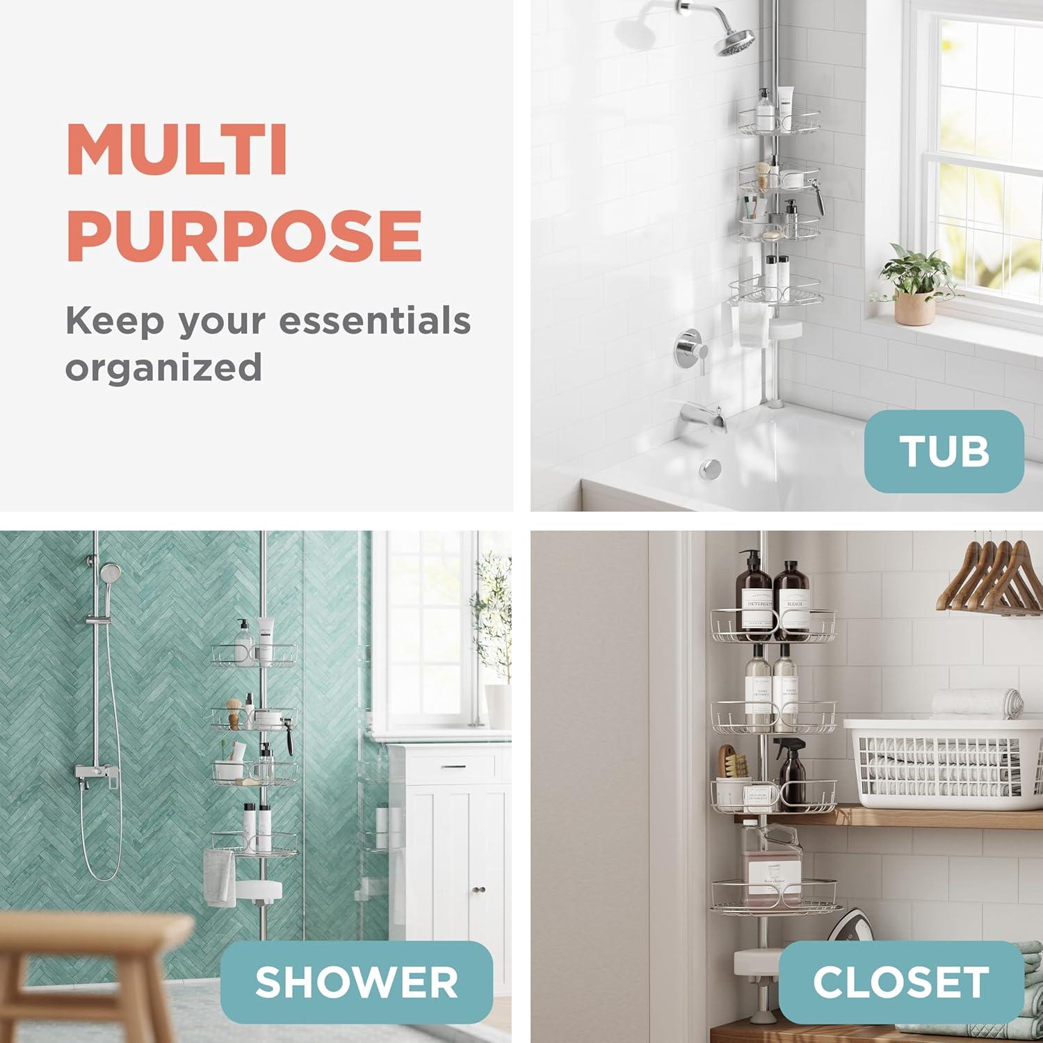 Rebrilliant Gare Tension Pole Stainless Steel Shower Caddy