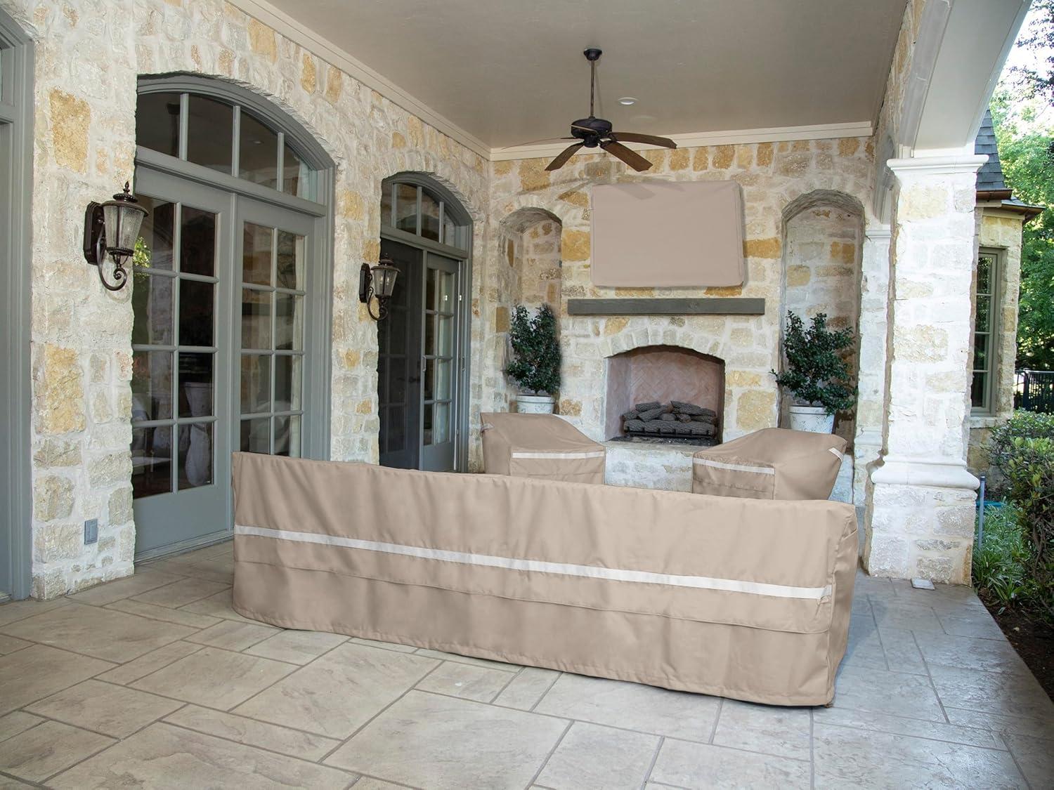 Covermates Outdoor Patio Sofa Cover - Premium Polyester, Weather Resistant, Drawcord Hem, Seating and Chair Covers, 123W x 34D x 34H, Clay