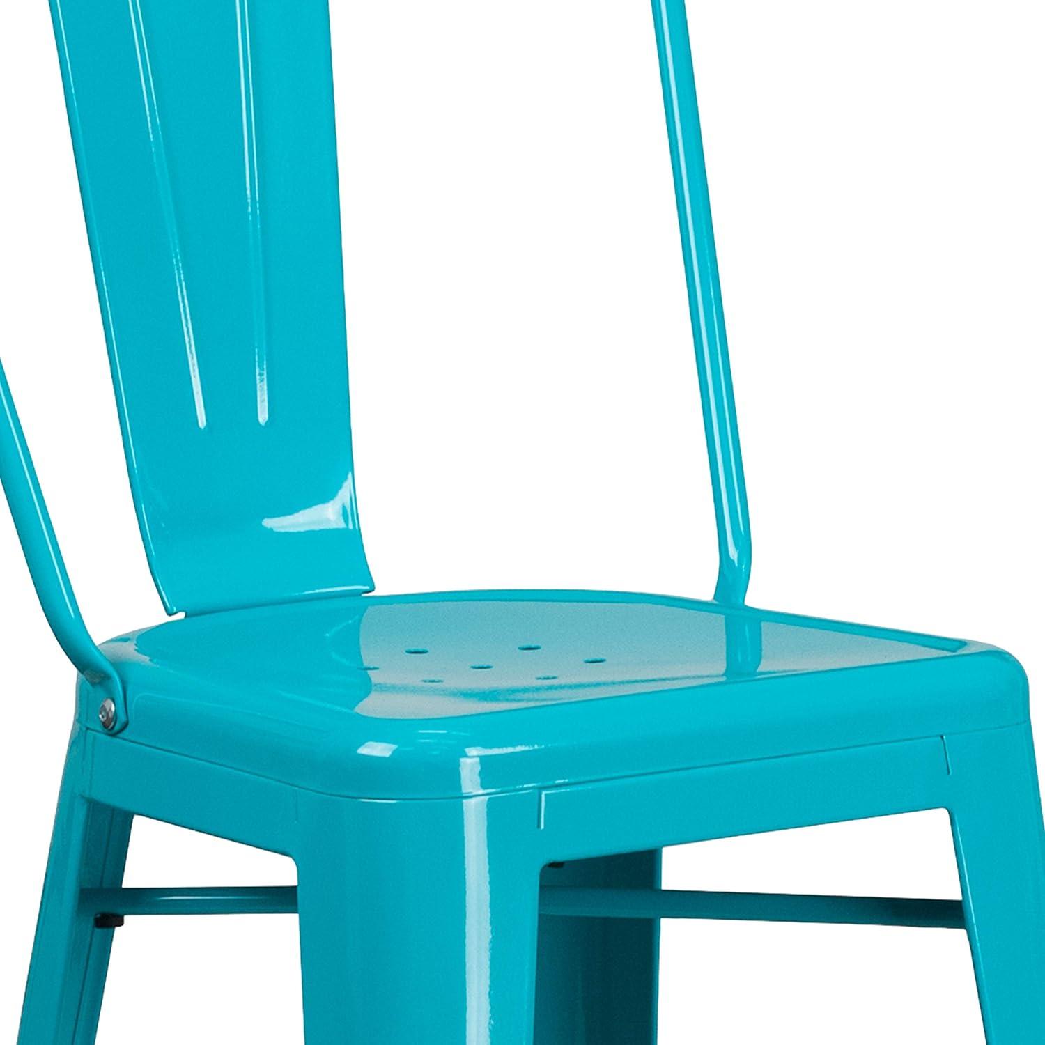 Flash Furniture Commercial Grade 30" High Crystal Teal-Blue Metal Indoor-Outdoor Barstool with Back