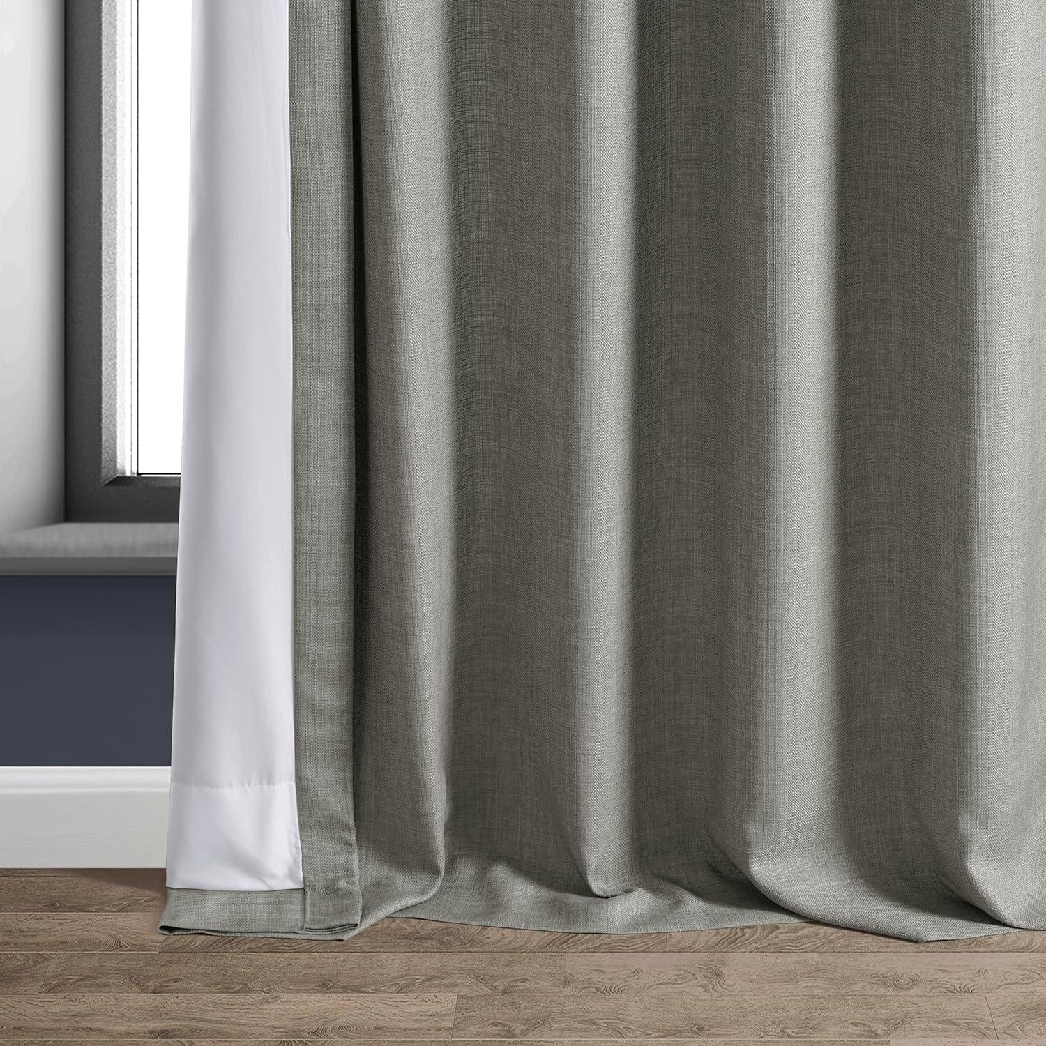 Taupe Grey Room-Darkening Faux Linen Curtain Panel 84"