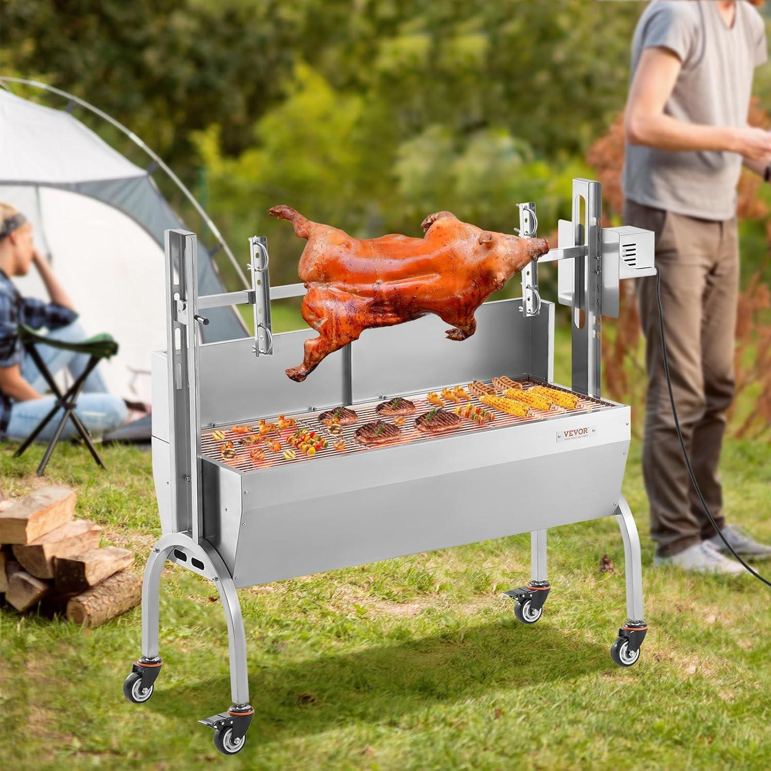 Stainless Steel Rotisserie Grill with Windscreen and Lockable Wheels