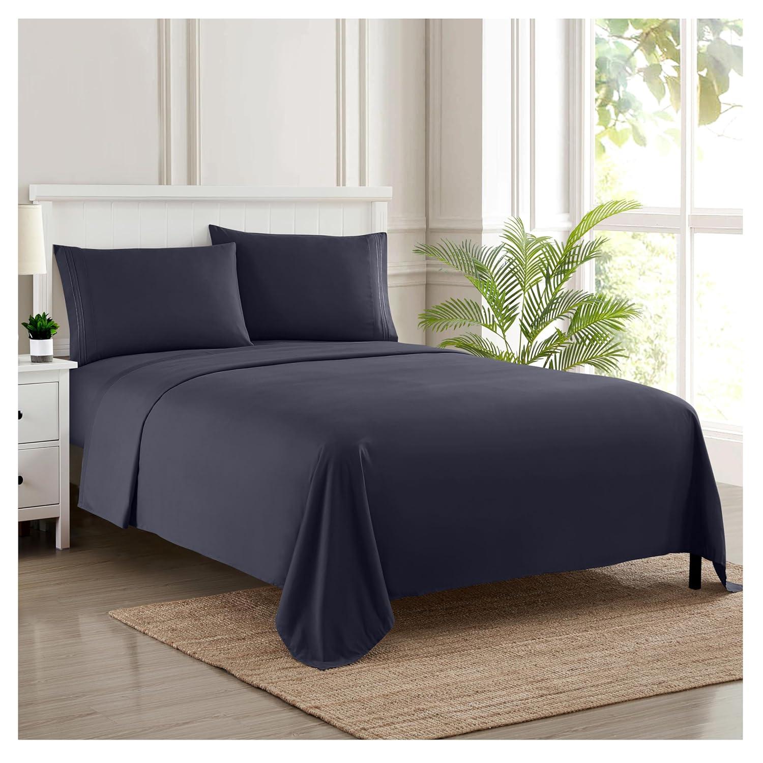 Sweet Home Collection 1800 Series Bed Sheets - Extra Soft Microfiber Deep Pocket Sheet Set - Navy, Twin