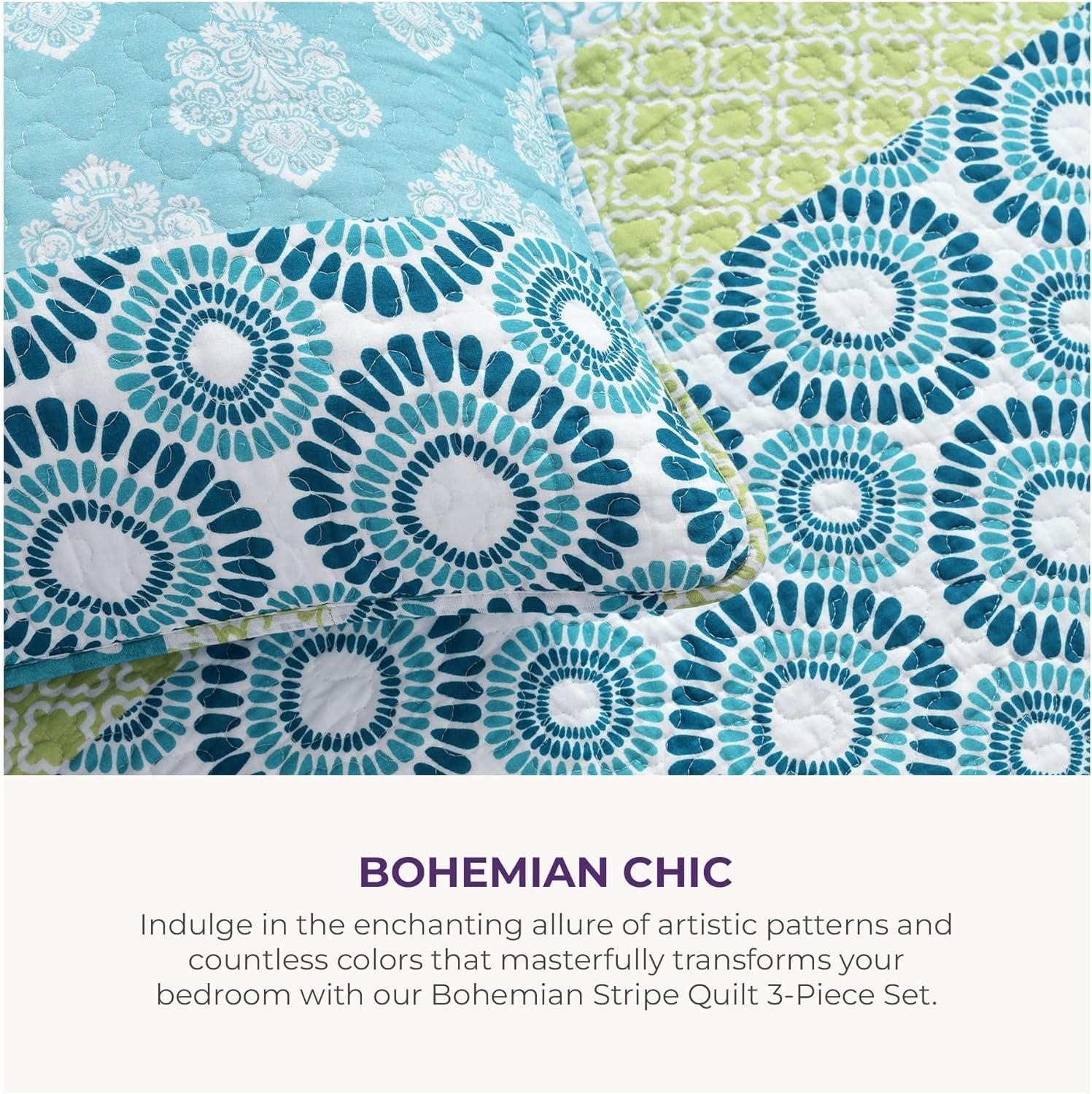 Lush Decor Bohemian 100% Cotton Reversible 3-Piece Quilt Set