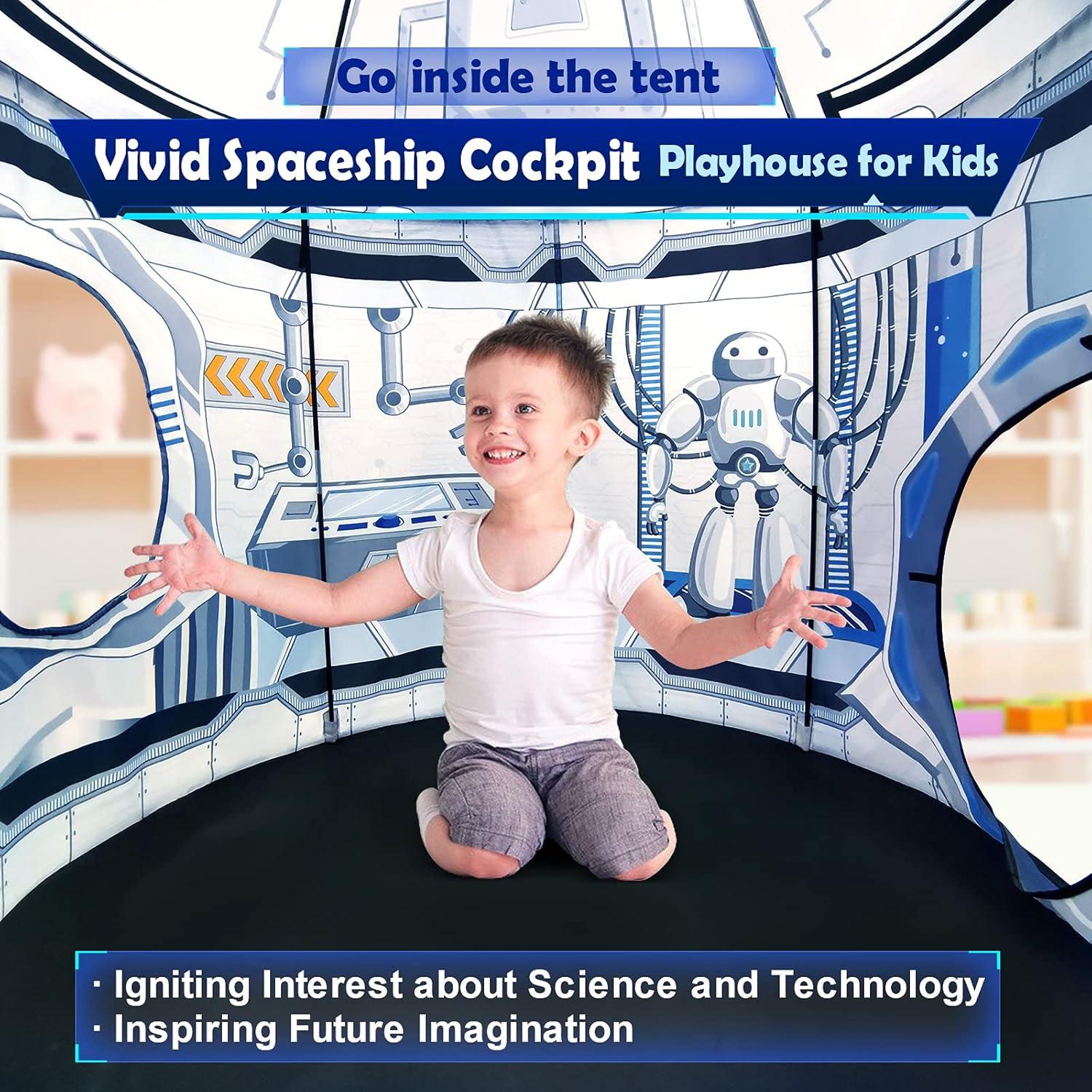 Rocket Ship Kids Play Tent: 3Pcs Toddlers Pop Up Ball Pit and Play Tunnel for Indoor Outdoor, Spaceship Baby Playhouse Toys for 1-3 Year Old Boys Girls (3 in 1 Kids Tent)