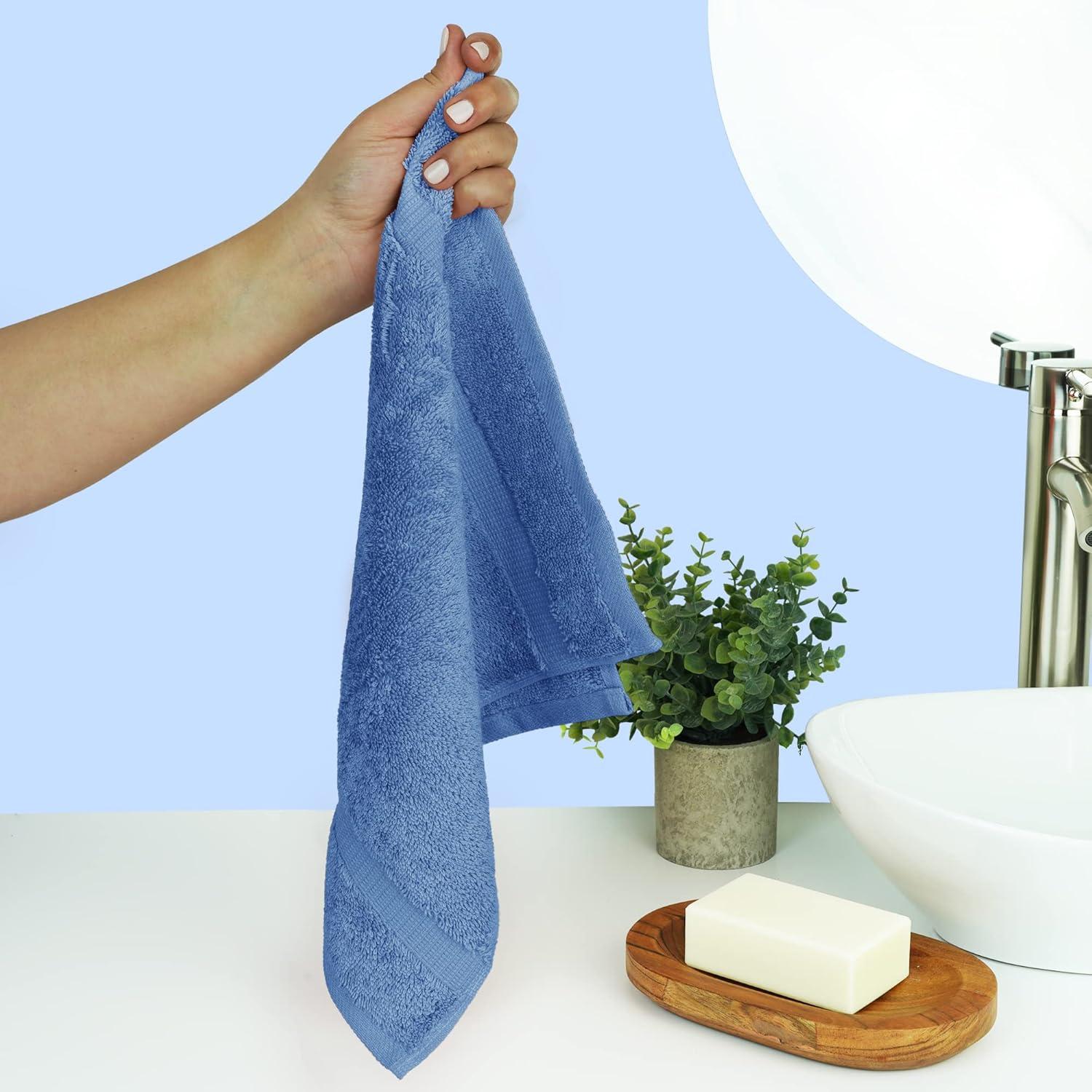 BC BARE COTTON Luxury Hotel & Spa Towel Turkish Cotton Washcloths - Dobby Border (13x13 Inches) - Set of 12 - Wedgewood