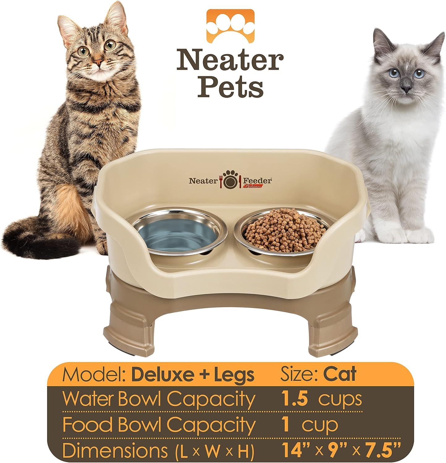 Neater Pets Neater Feeder Deluxe With Leg Extensions Mess-Proof Elevated Food & Water Bowls for Cats, Cappuccino