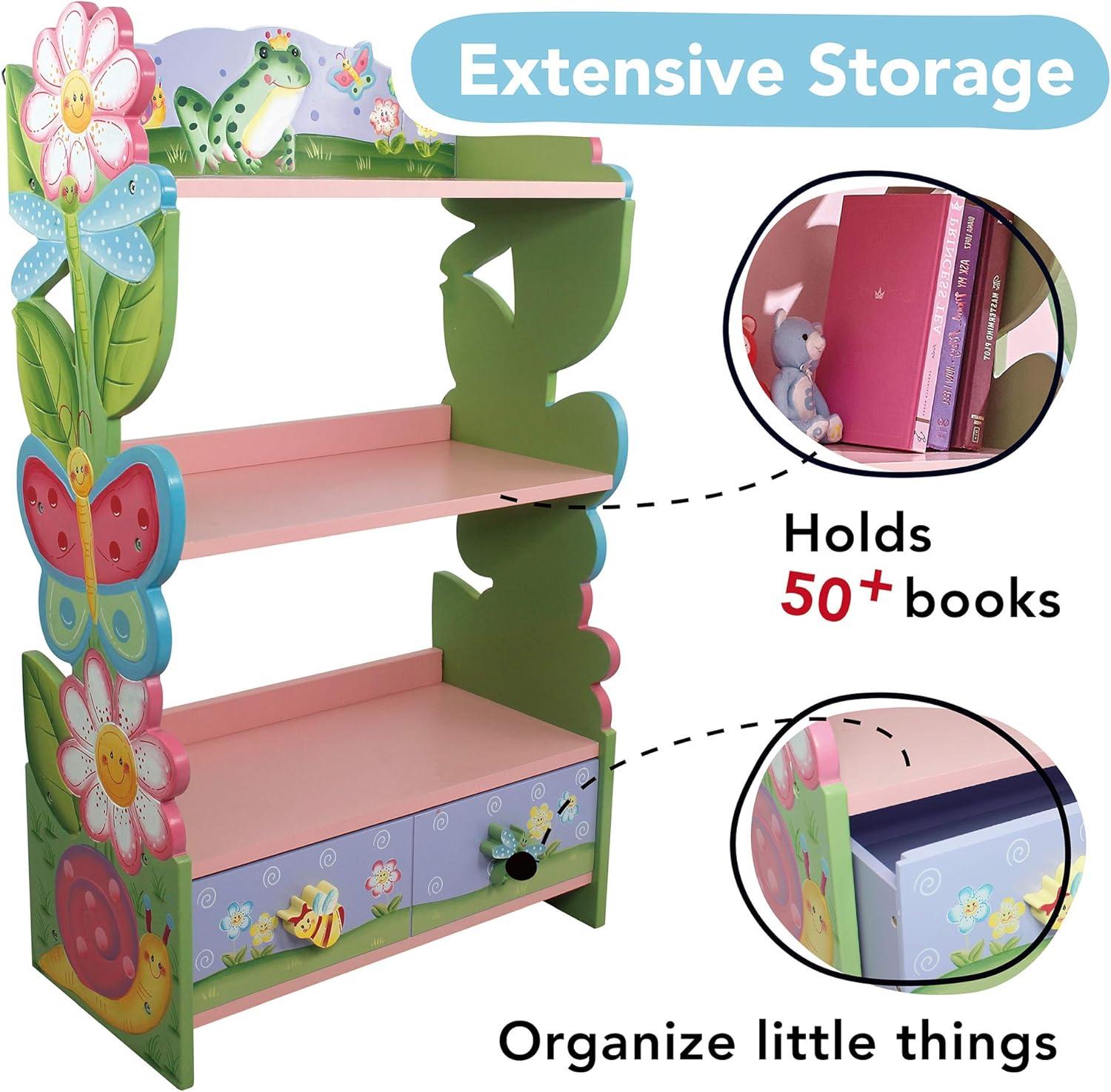 Magic Garden Kids' Multicolor Wooden Bookshelf with Storage Drawers