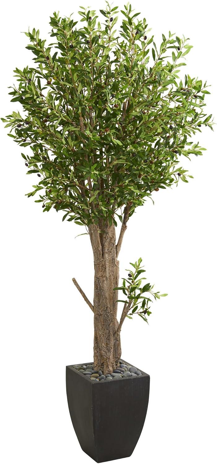Lifelike Olive Silk Tree in Square Black Planter - 74 in