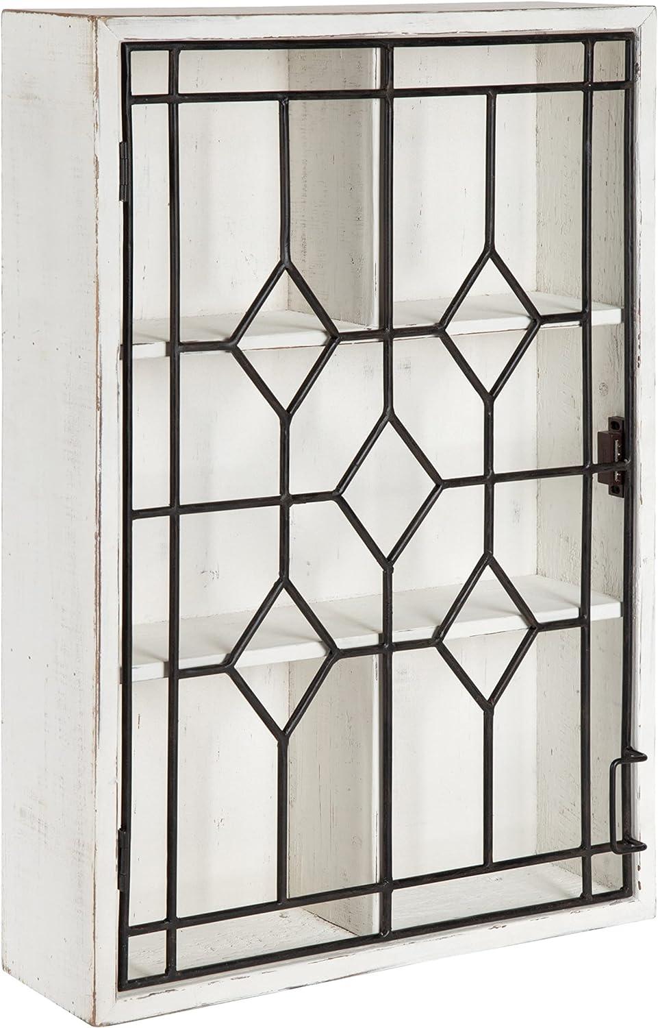 Whitewash Wooden Curio Cabinet with Decorative Black Iron Door
