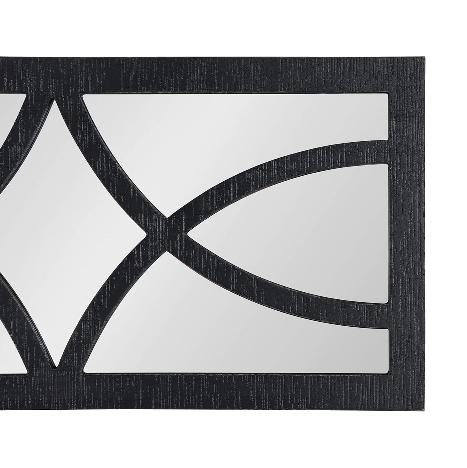 Kate and Laurel Espejo de Pared con Panel de Madera Decorativo, 12" x 48", Negro, Detalles Rústicos en Panel de Ventana