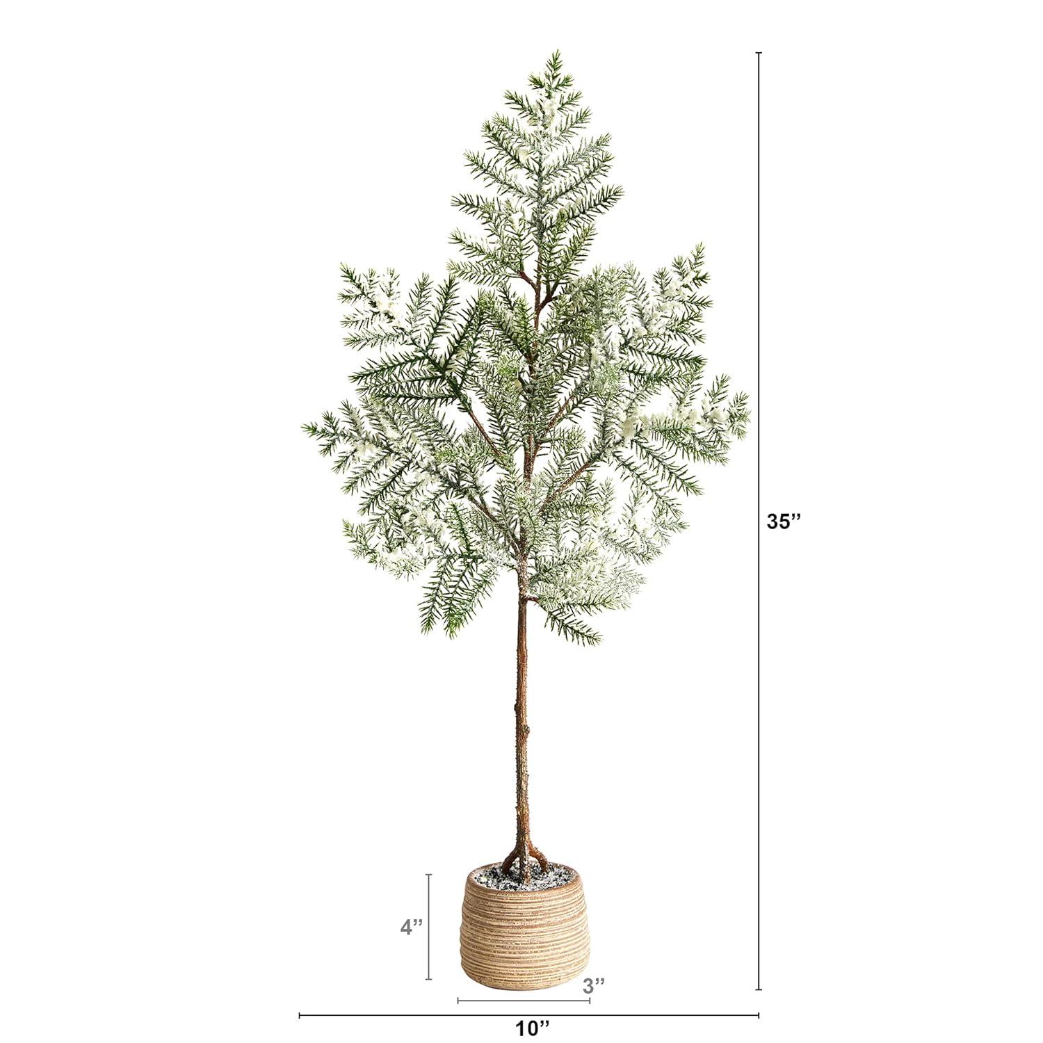 Nearly Natural 2.92-ft Frosted Pine Artificial Christmas Tree in Decorative Planter