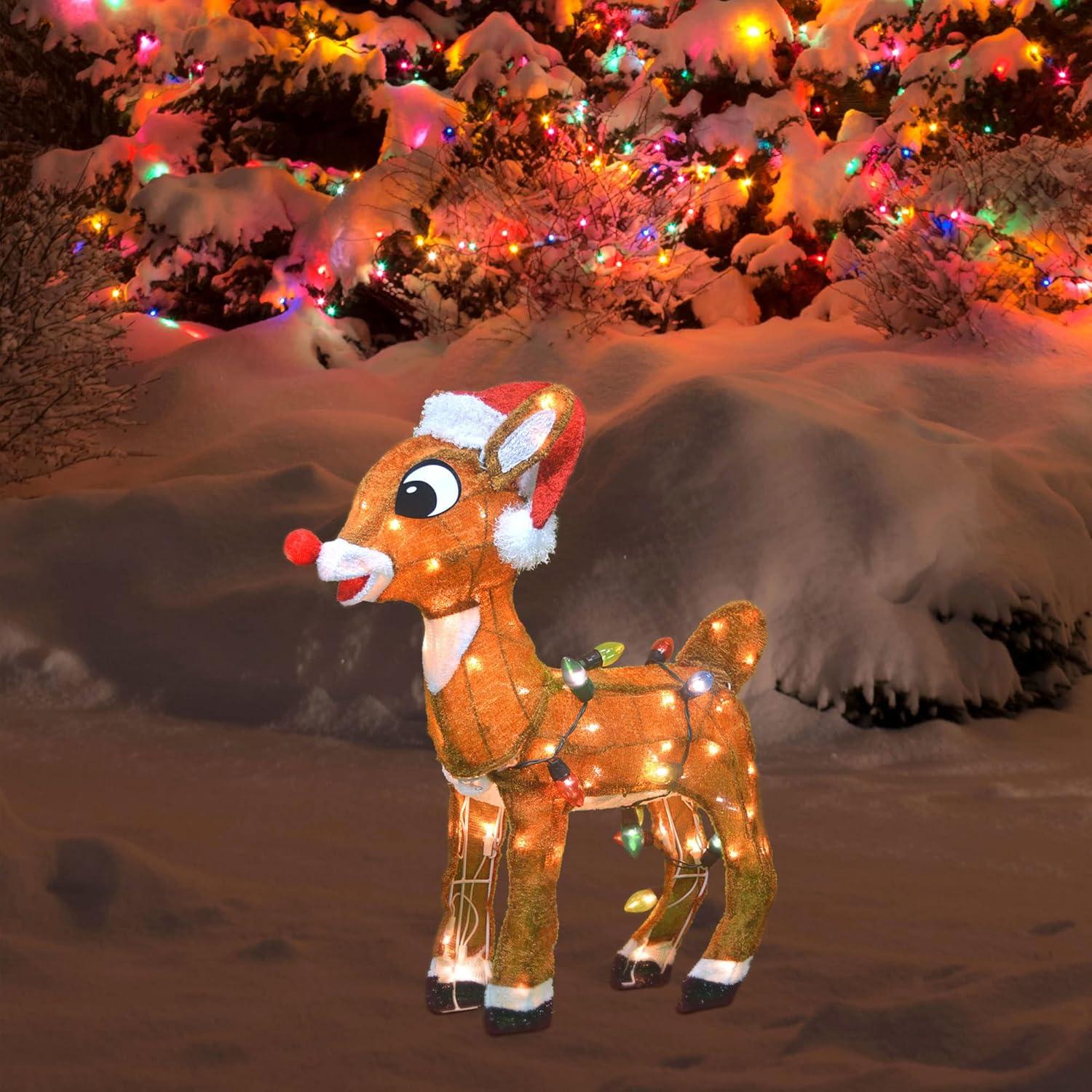 ProductWorks 24 Inch Rudolph with Santa Hat 3D Pre Lit Holiday Decoration