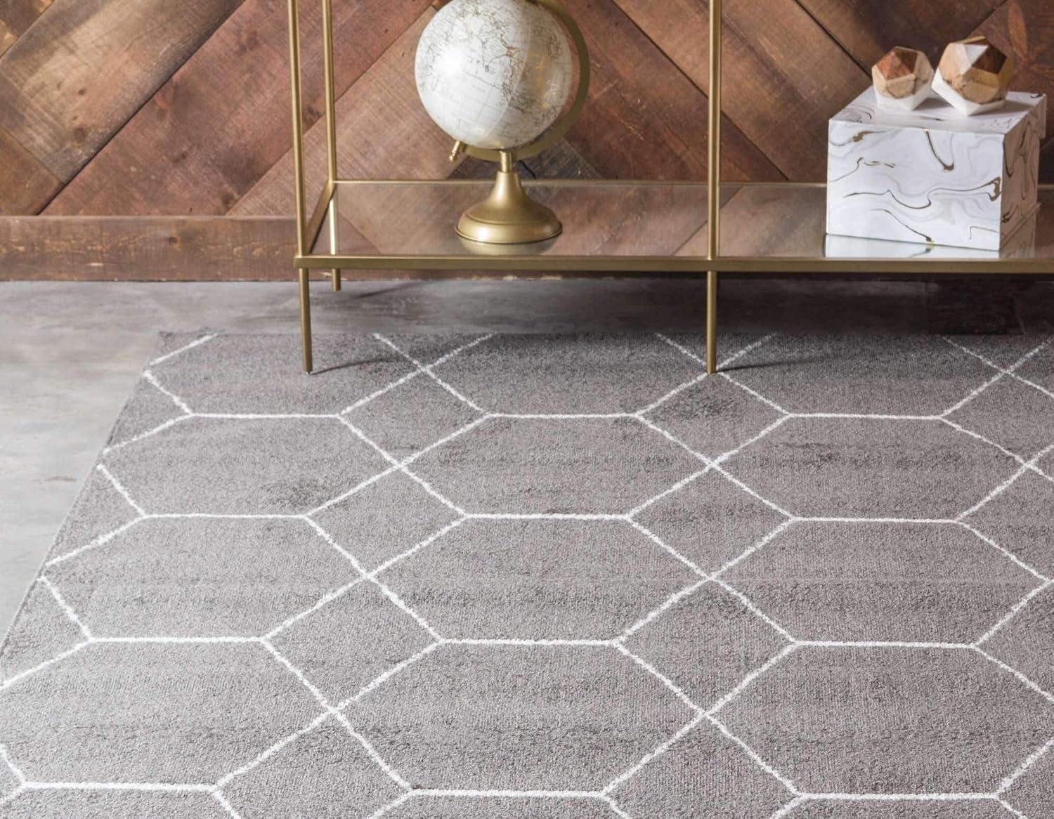 Elegant Dark Gray 9' x 12' Trellis Synthetic Area Rug