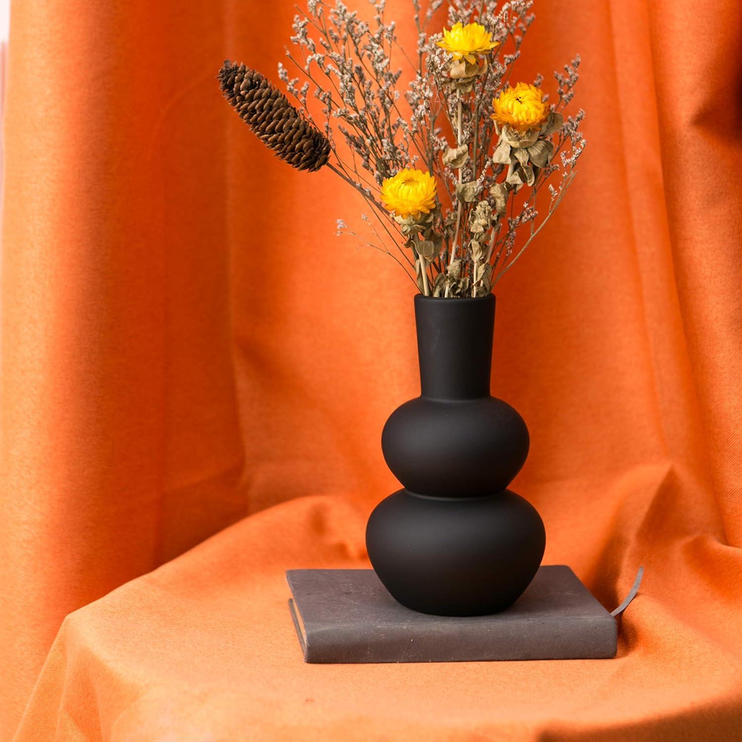 Black Matte Ceramic Gourd Vase for Table Decor