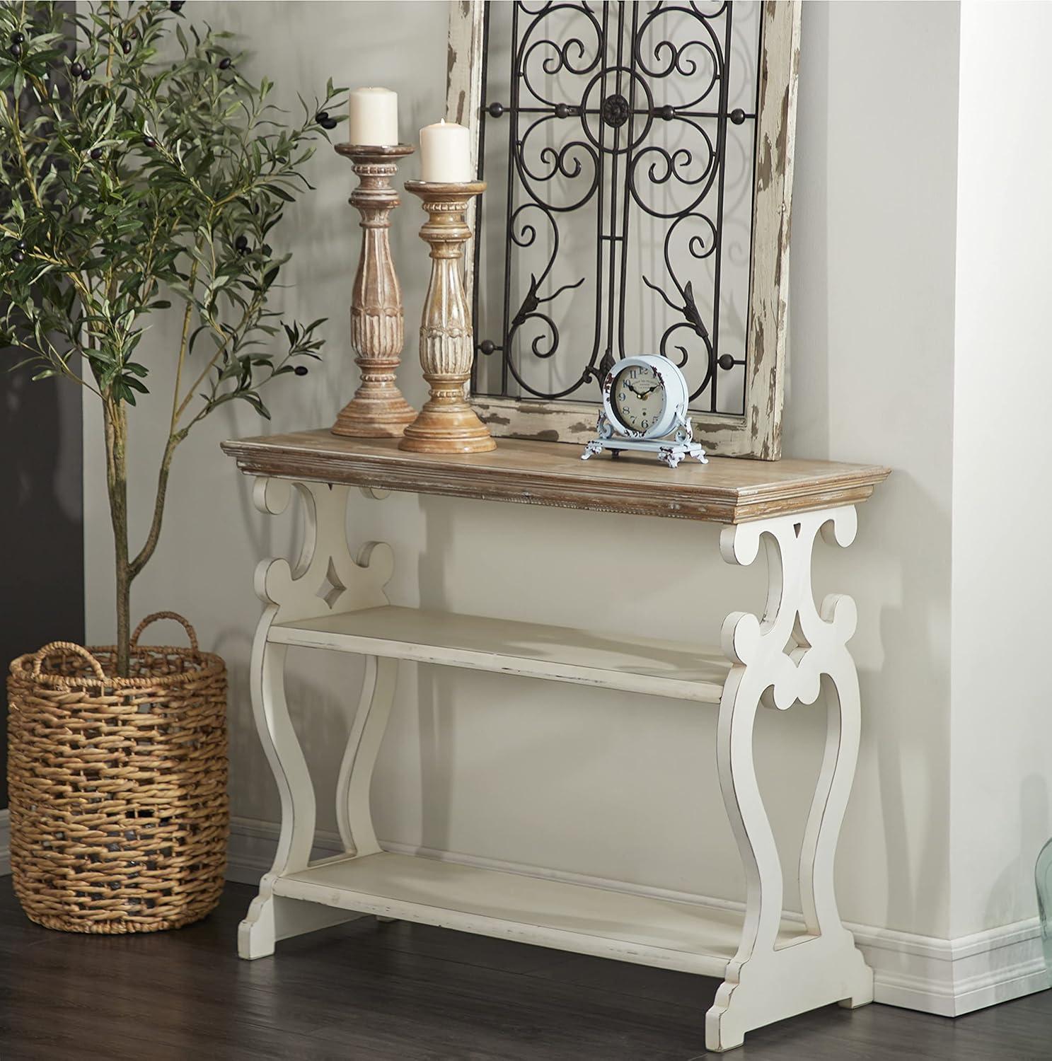 Farmhouse Wood Console Table Off White - Olivia & May: 2-Shelf Design, Tall Profile