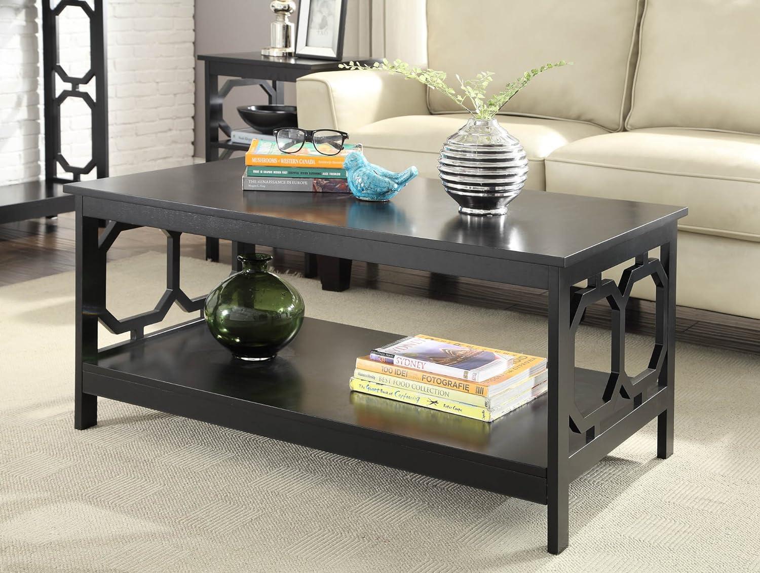 Omega 40'' Rectangular Black Wood Coffee Table with Shelf