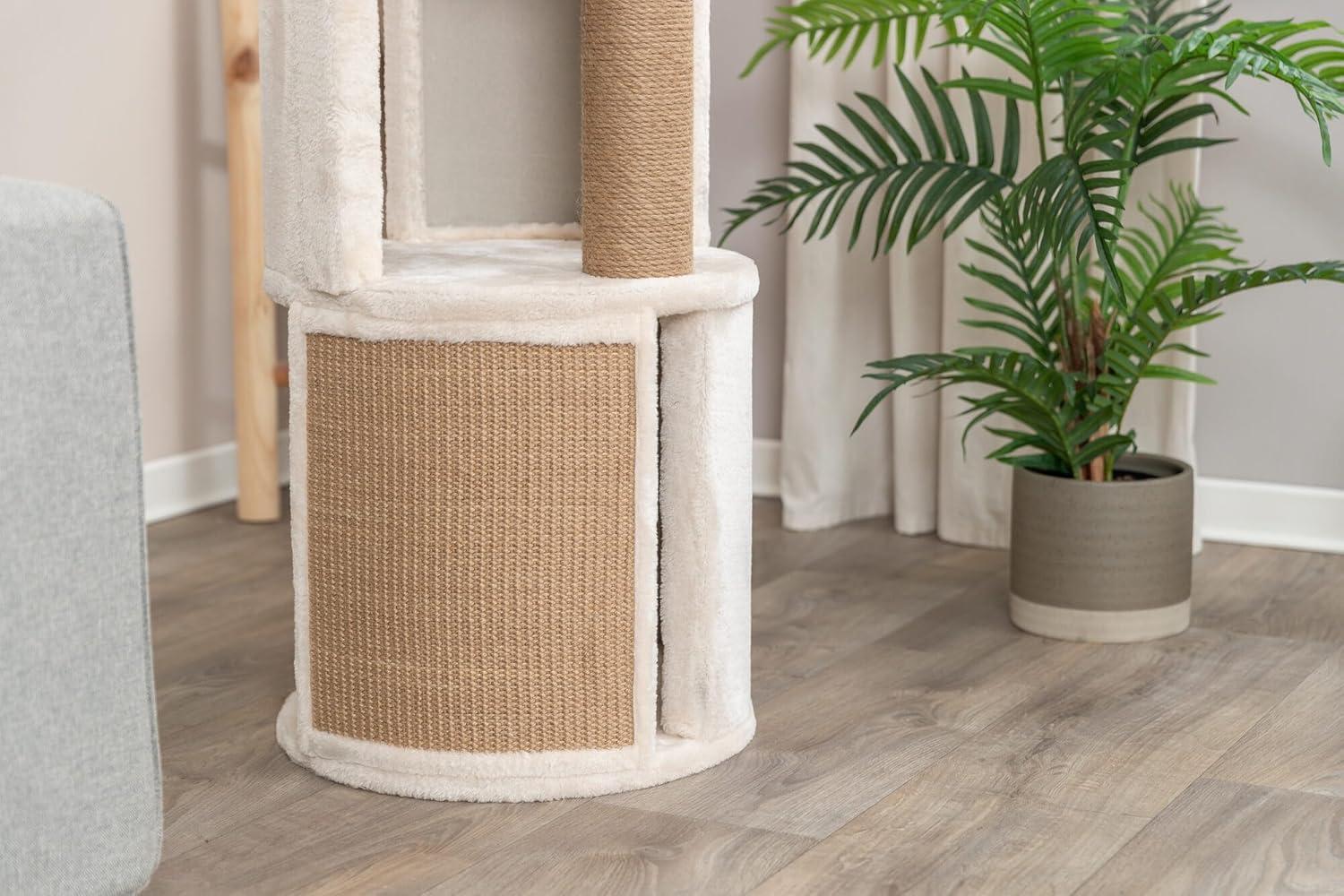 TRIXIE Giorgia Plush & Sisal 32" Cat Condo Tower, Scratching Posts  with Padded Bed, Beige