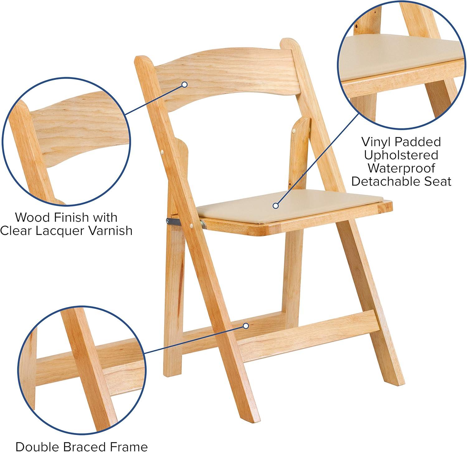 Hercules Series Natural Beechwood Folding Chair with Detachable Vinyl Seat