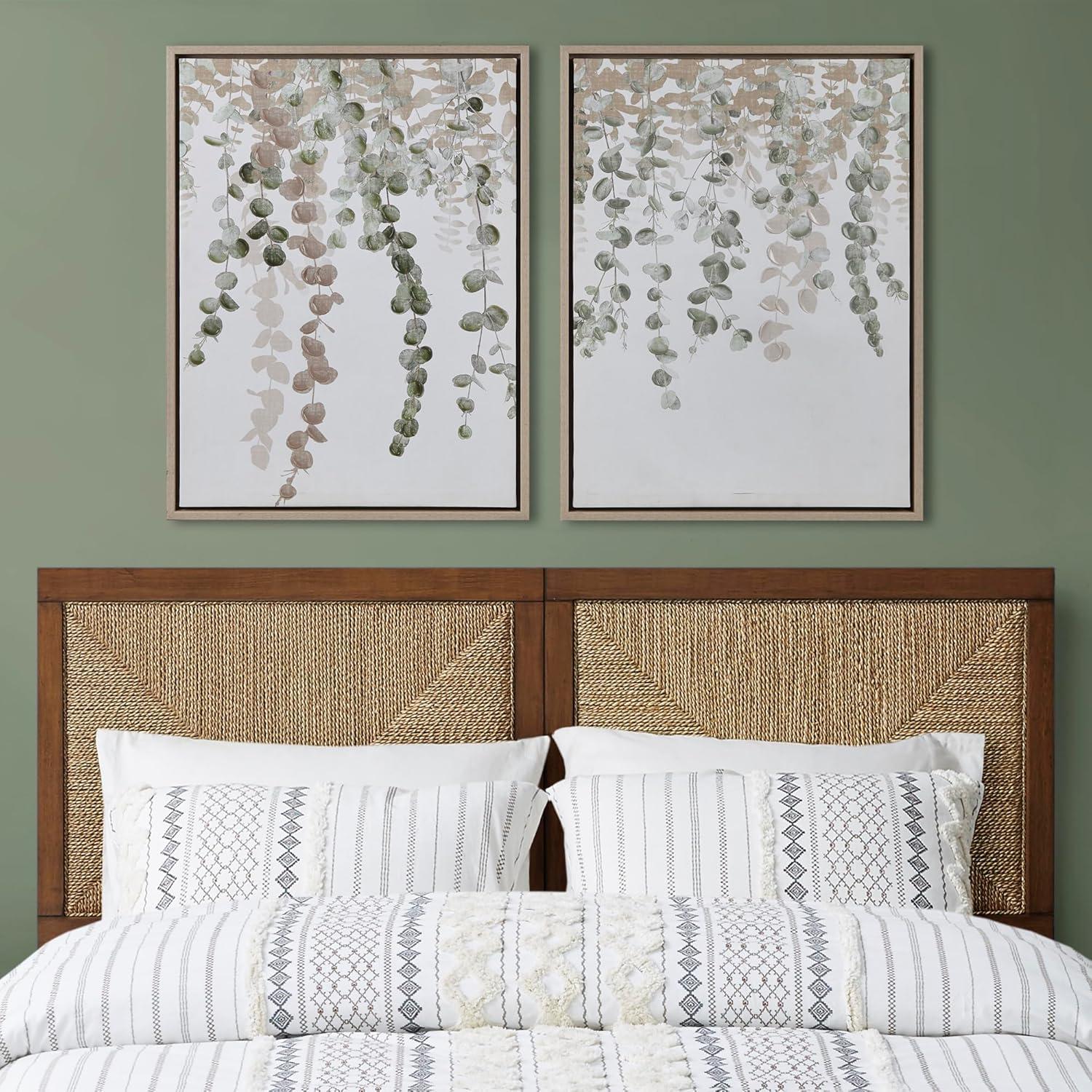 Botanical Waterfall Eucalyptus Framed Canvas Wall Art Set, 28" x 22"