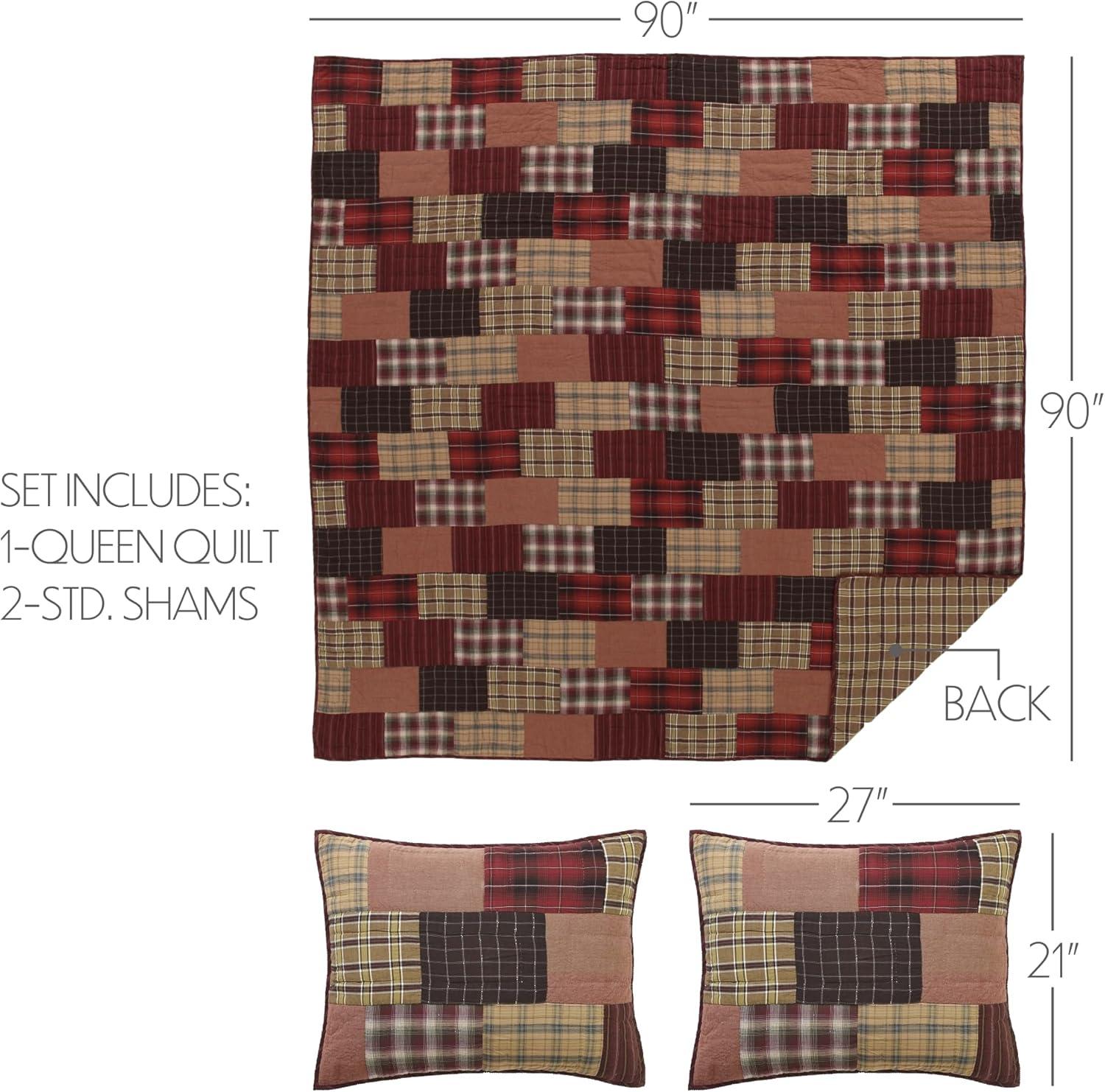 VHC Brands Wyatt Plaid Cotton Rustic Pre-Washed Square Quilt Sham Queen Bedding Accessory, Set, Patchwork Tan