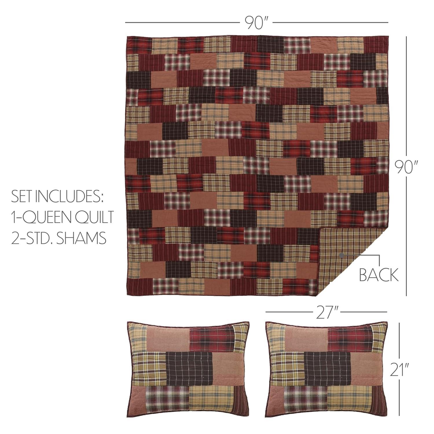 VHC Brands Wyatt Plaid Cotton Rustic Pre-Washed Square Quilt Sham Queen Bedding Accessory, Set, Patchwork Tan