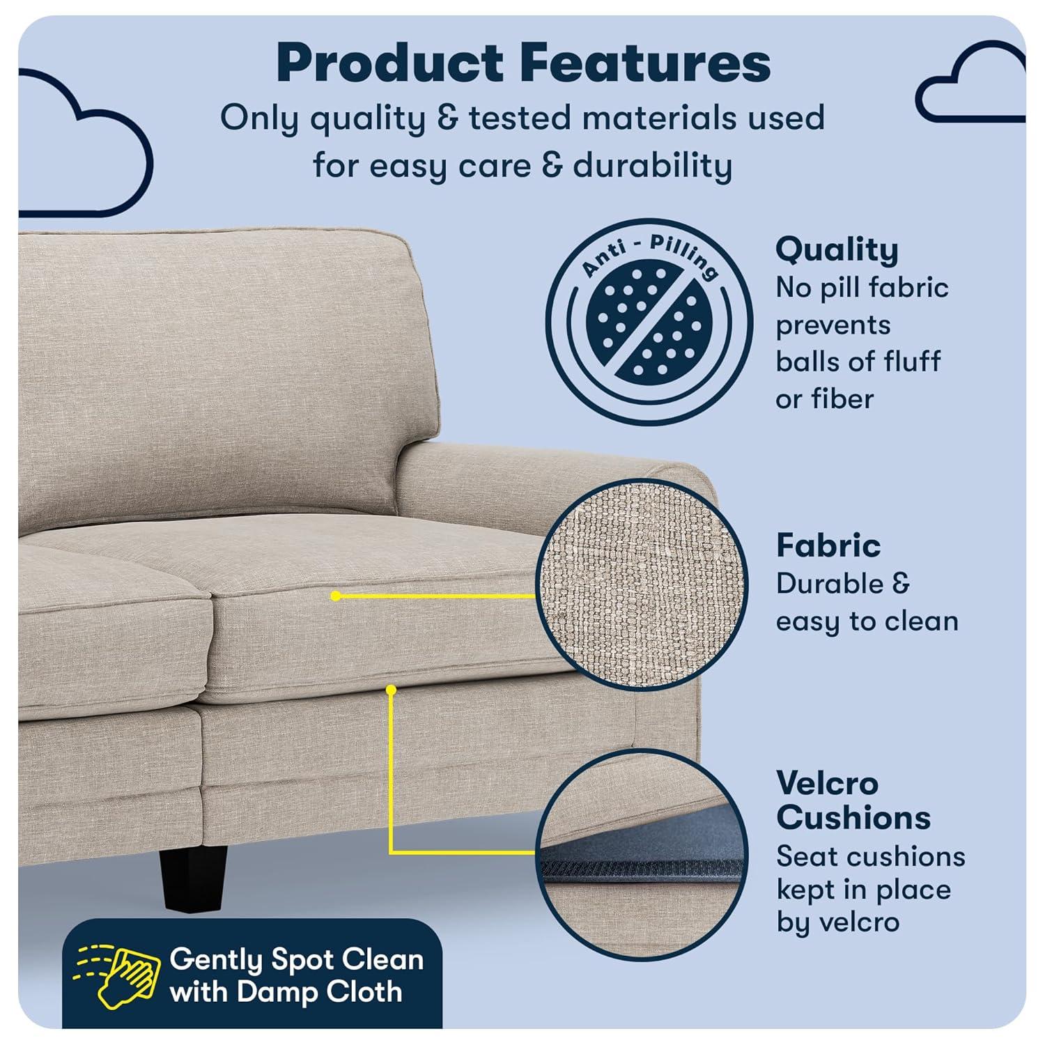 Serta Copenhagen 73" Rolled Arm Sofa, Easy Care Fabric, Soft Pillow Back, Pocket Coil Seat Cushions