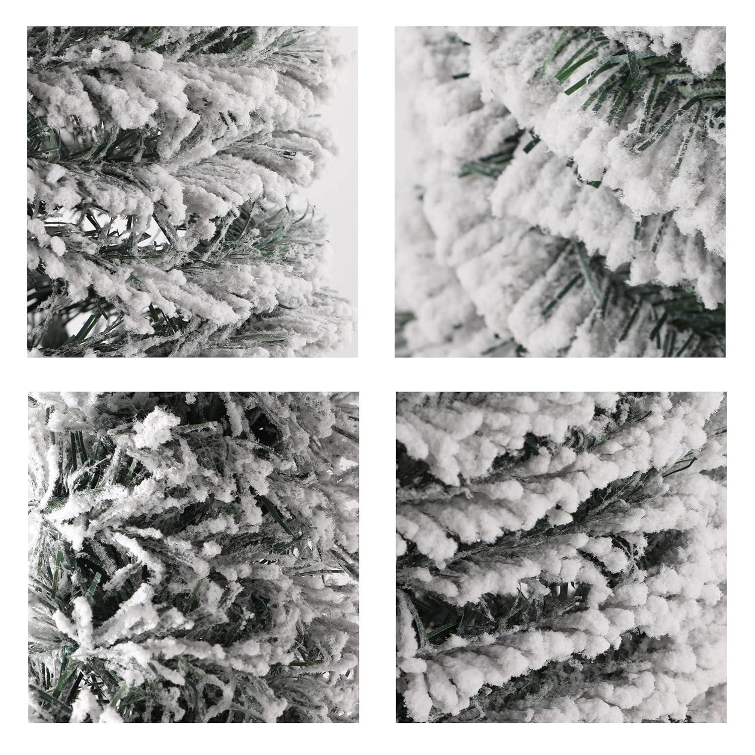 Ayieyill 5FT Pop up Christmas Tree, Snow Flocked Collapsible Christmas Tree White Flocked Pencil Pine Tree for Holiday Christmas Decorations Indoor Outdoor