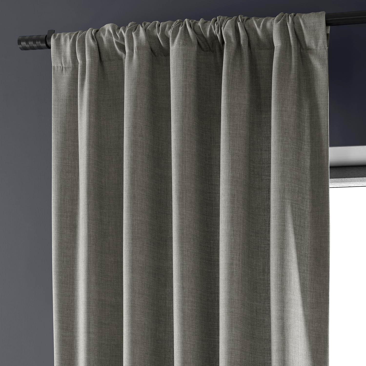 Taupe Grey Room-Darkening Faux Linen Curtain Panel 84"