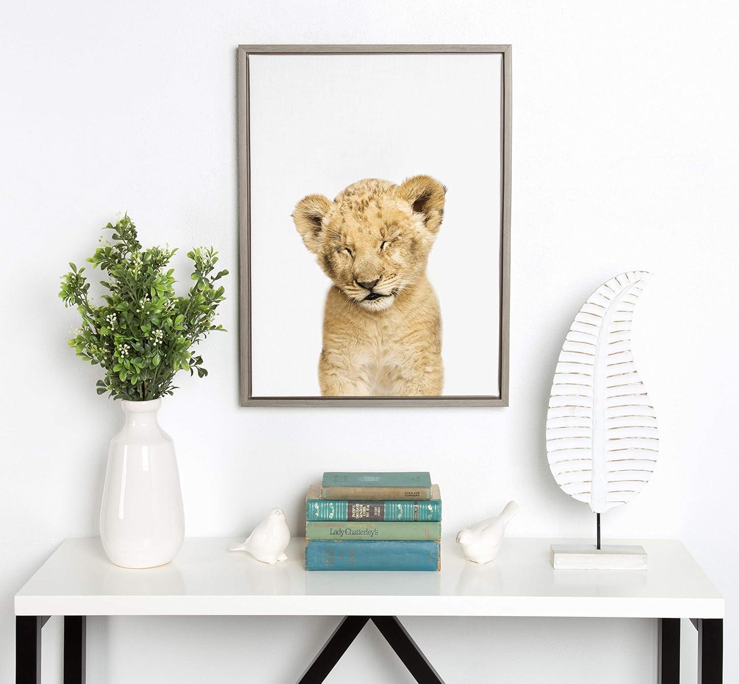 18" x 24" Sylvie Sleepy Lion Framed Canvas by Amy Peterson Gray - Kate and Laurel