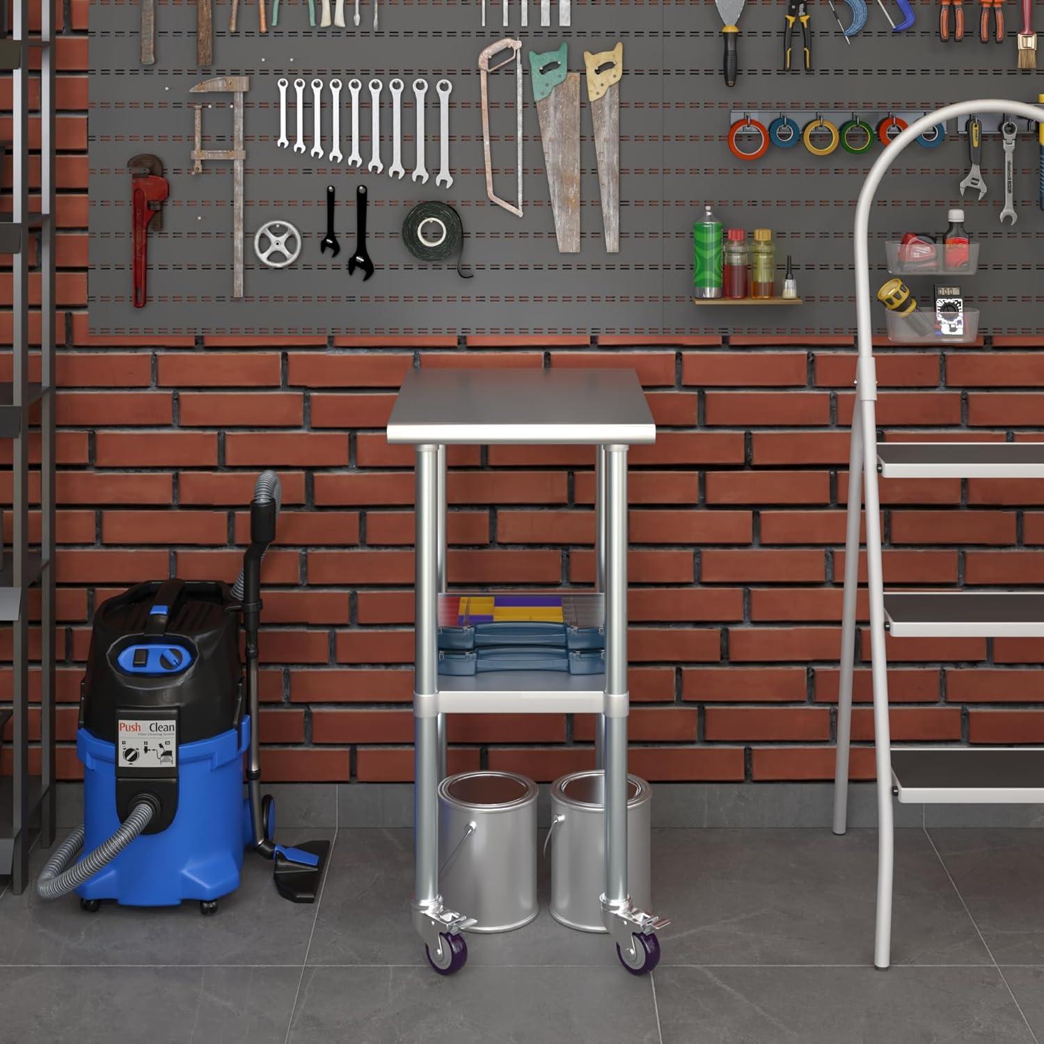 Amgood 24 in. x 18 in. Stainless Steel Table With Wheels