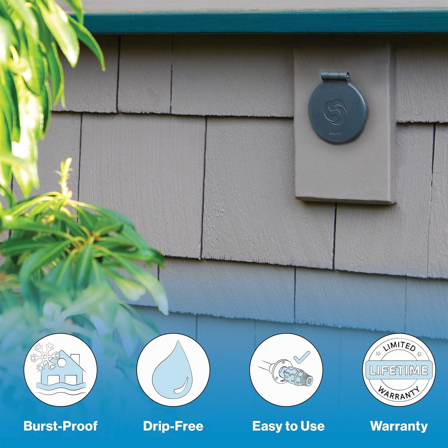 Aquor House Hydrant V1+ Frost Free Outdoor Faucet, Anti Siphon Valve with Quick Connect, Frost Proof Hose Bib Flush Wall Faucet, Slate Gray