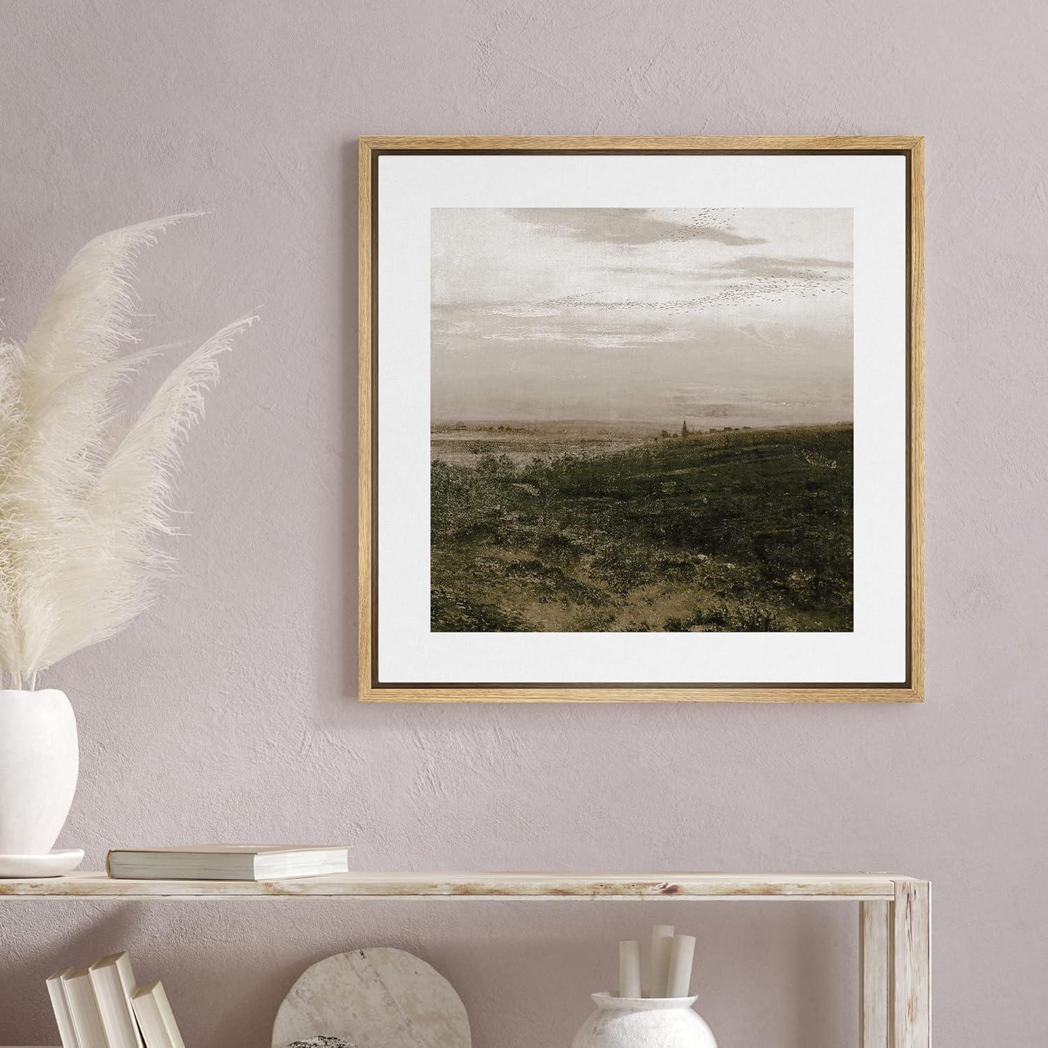 " SIGNLEADER Framed Canvas Print Wall Art Cloudy Stormy Brown Countryside Landscape Nature Wilderness Illustrations Fine Art Farmhouse/Country Minimal For Living Room, Bedroom, Office "