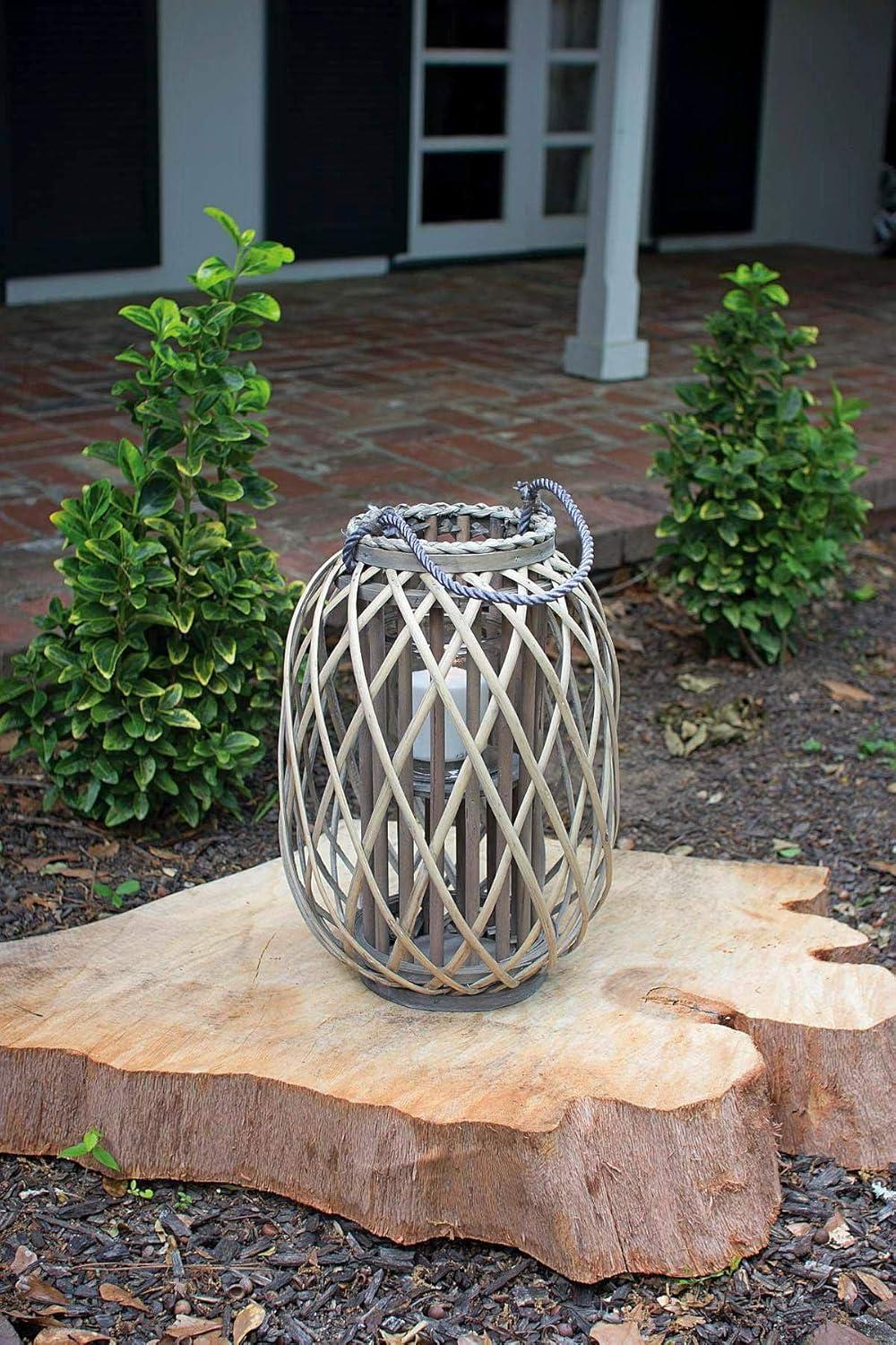 Weathered Grey Willow and Glass Hanging Hurricane Lantern, Small