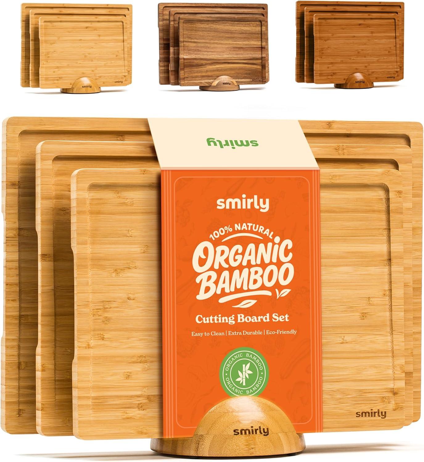 3-Piece Bamboo Cutting Board Set with Holder
