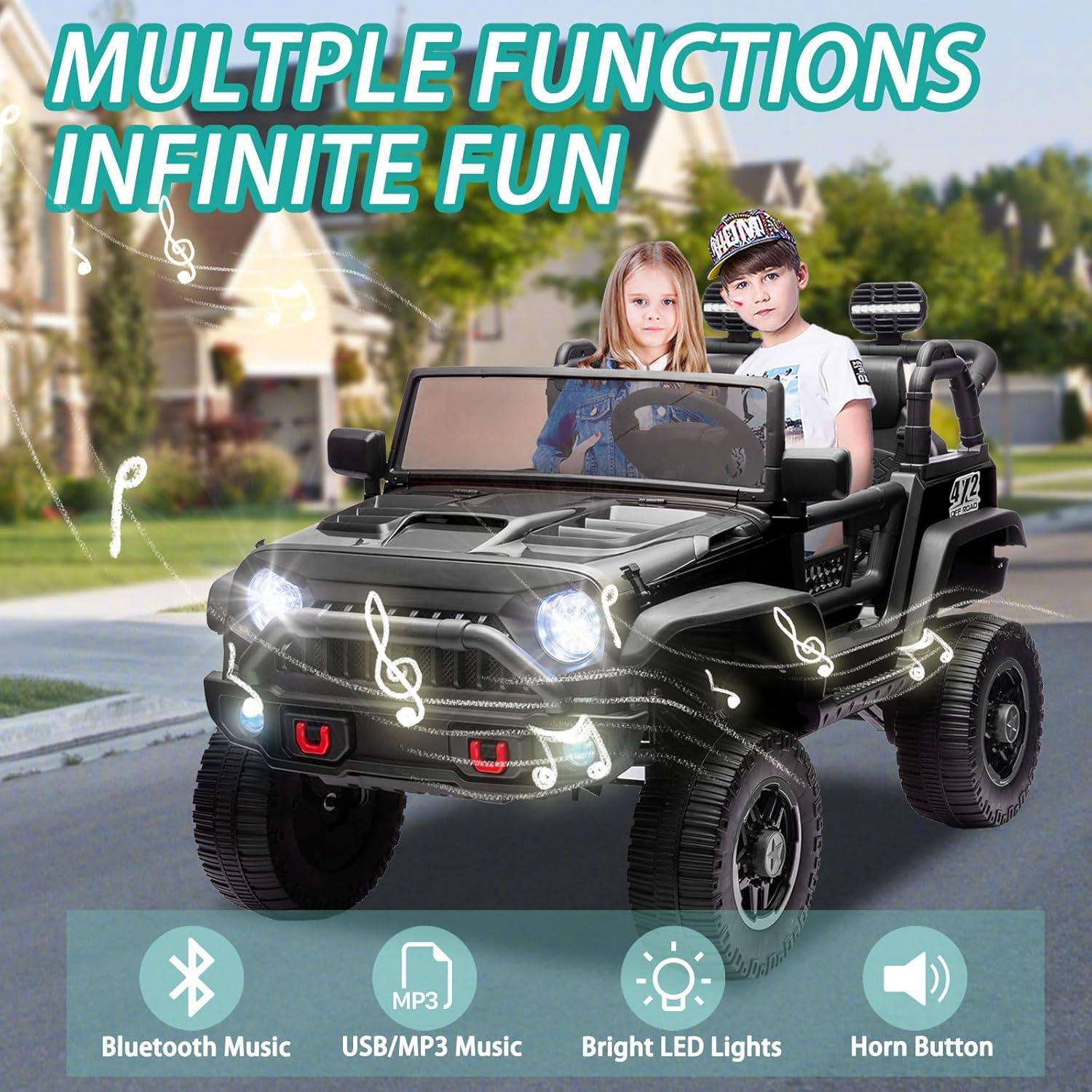 Ancheer 24V Real 2 Seater Ride On Toys Electric SUV Jeep Car With Remote Control,2WD/4WD Switchable, 4X100W Motor, Bluetooth, Music, USB, Lights