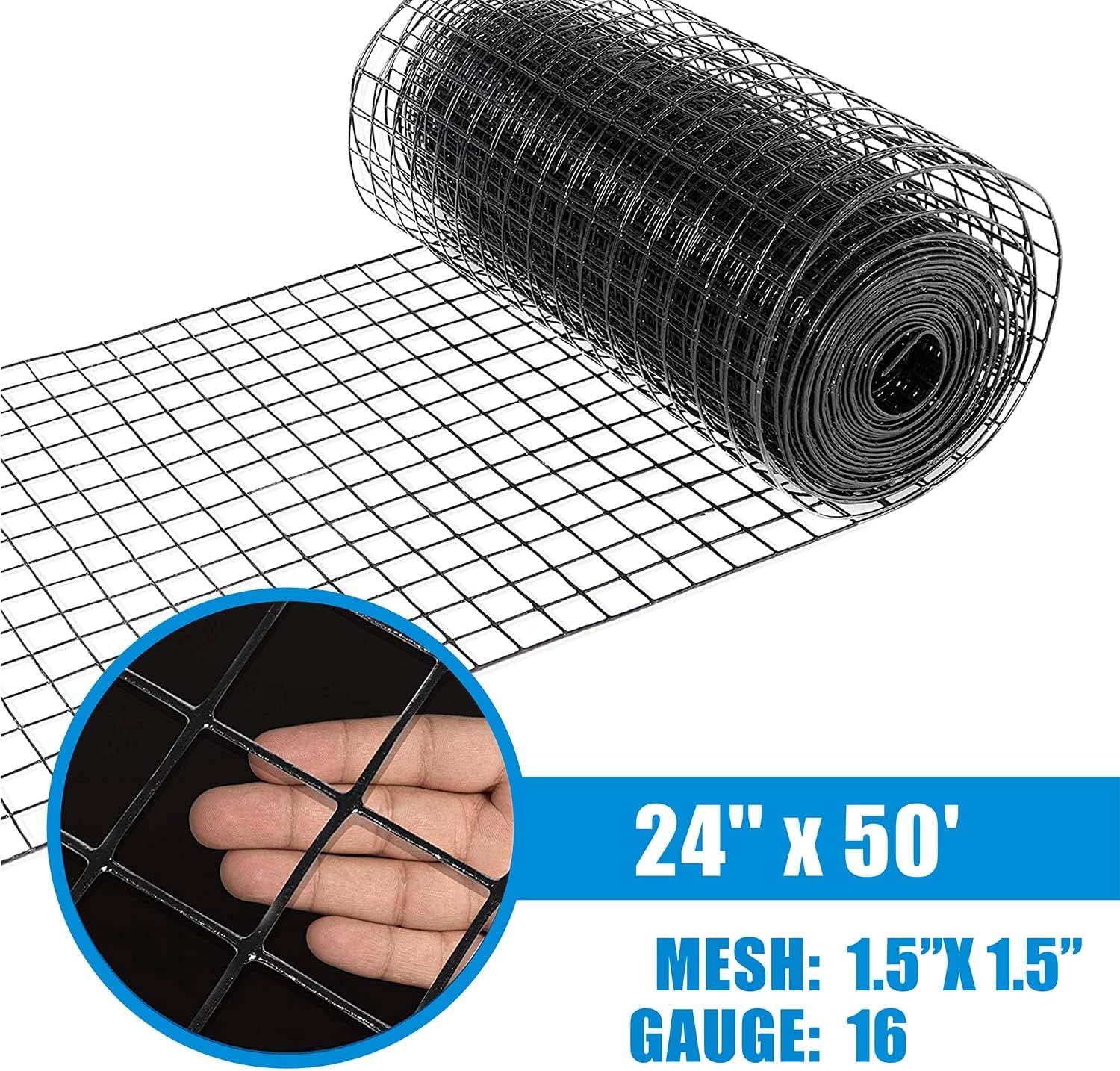 Fencer Wire 16 Gauge Black Vinyl Coated Welded Wire Mesh Size 1.5 inch by 1.5 inch (2 ft. x 50 ft.)