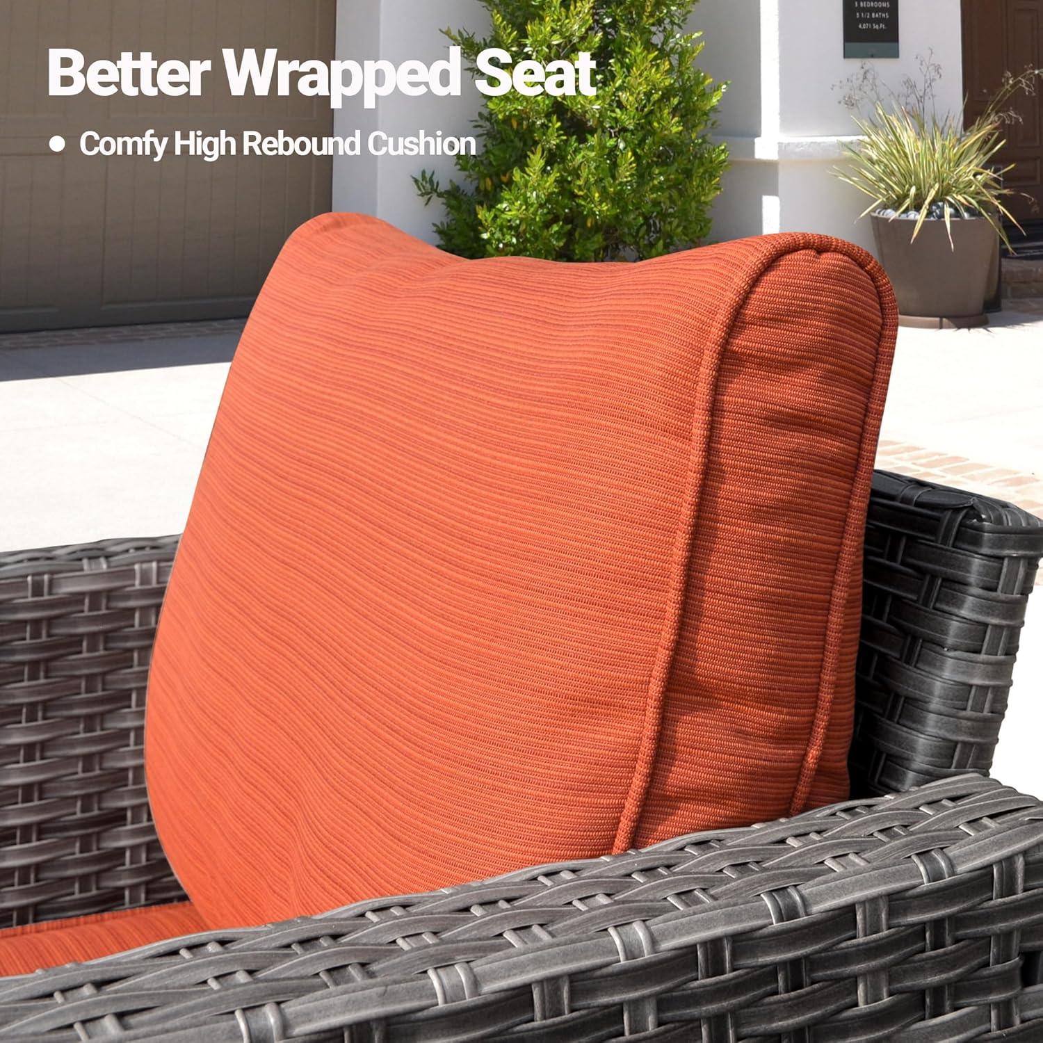 OVIOS  8-piece Rattan Wicker Patio Furniture Set Swivel Rocking Chair Set Red/Orange