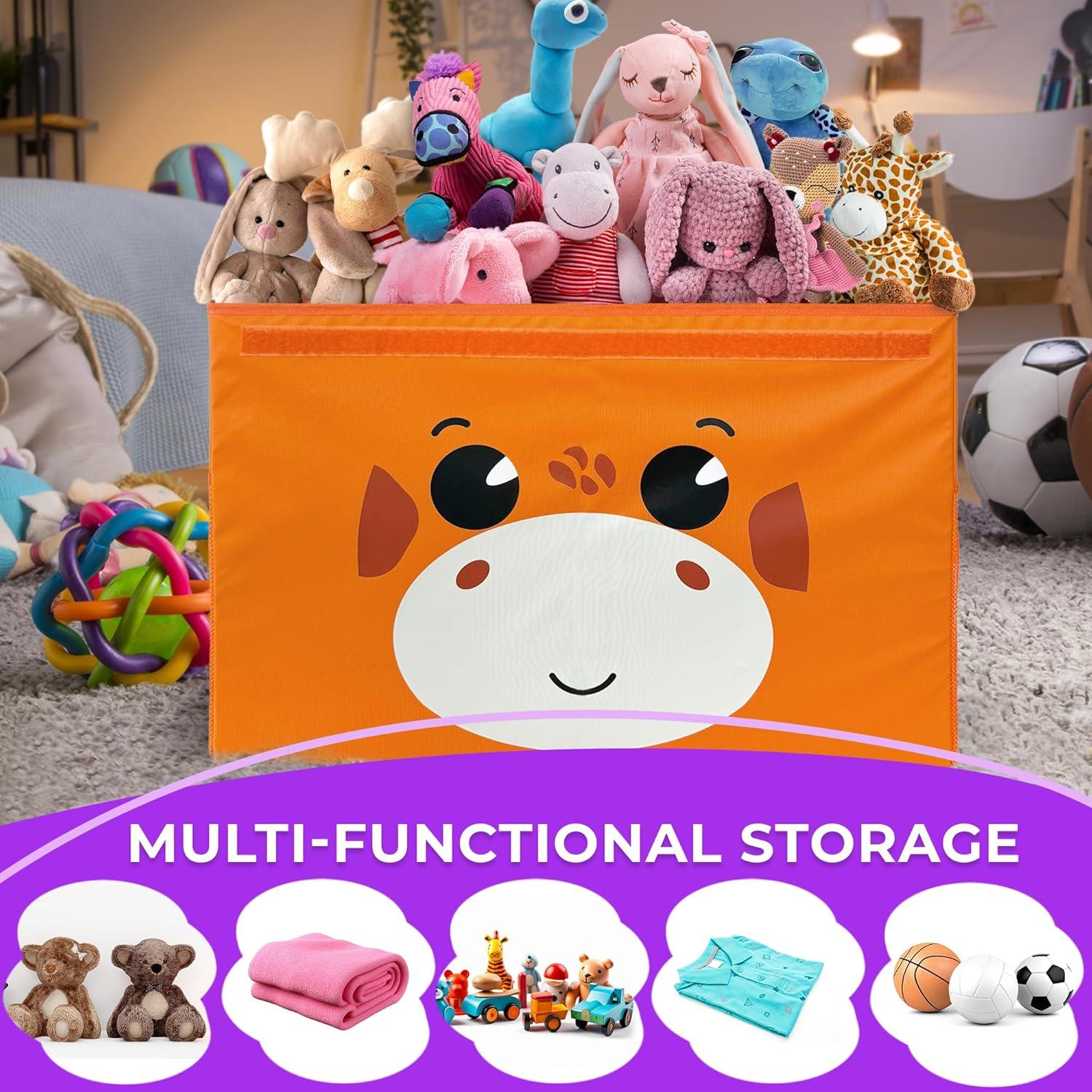 Orange Giraffe Fabric Collapsible Toy Storage Box with Handles