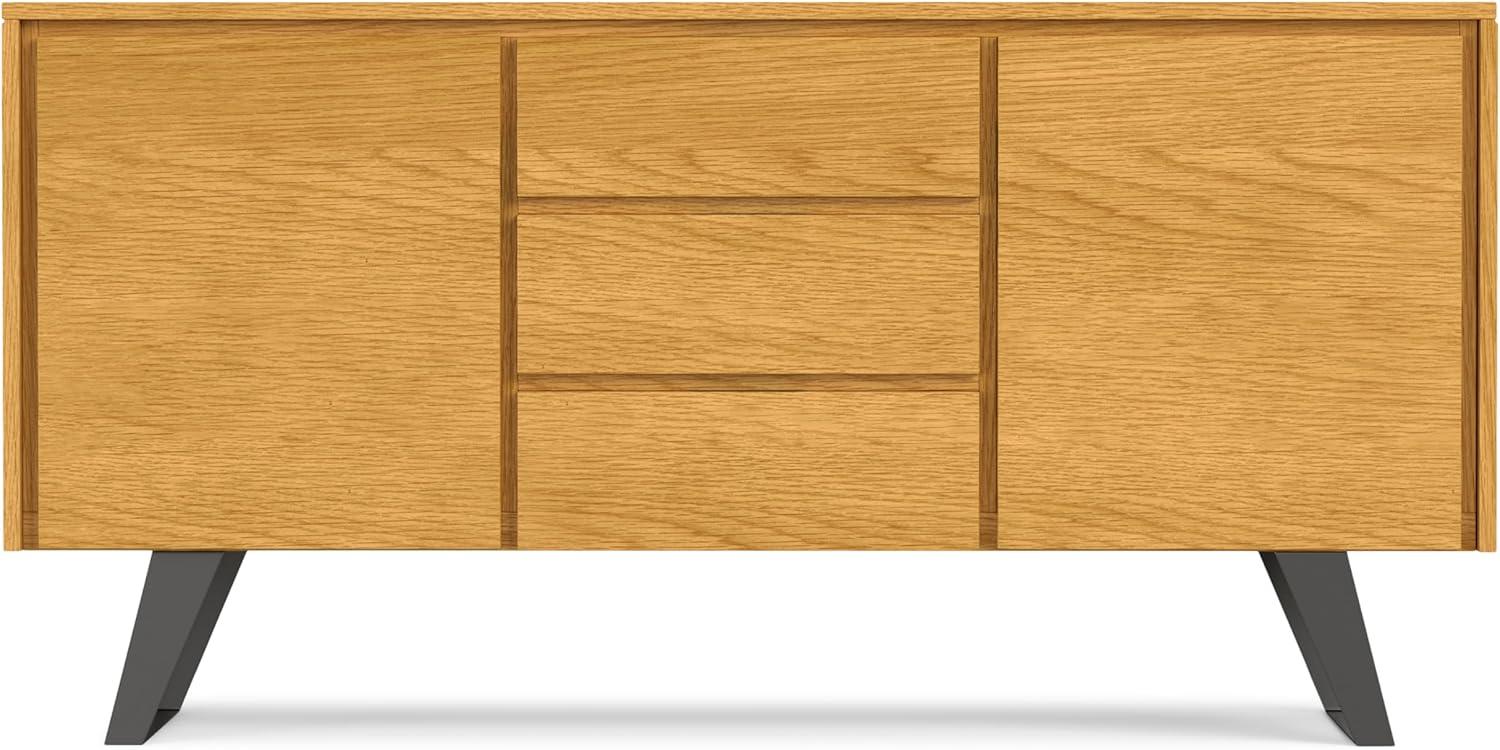 Simpli Home Lowry 60"W Solid Wood Modern Industrial 2-Door Sideboard Buffet with 3 Center Drawers
