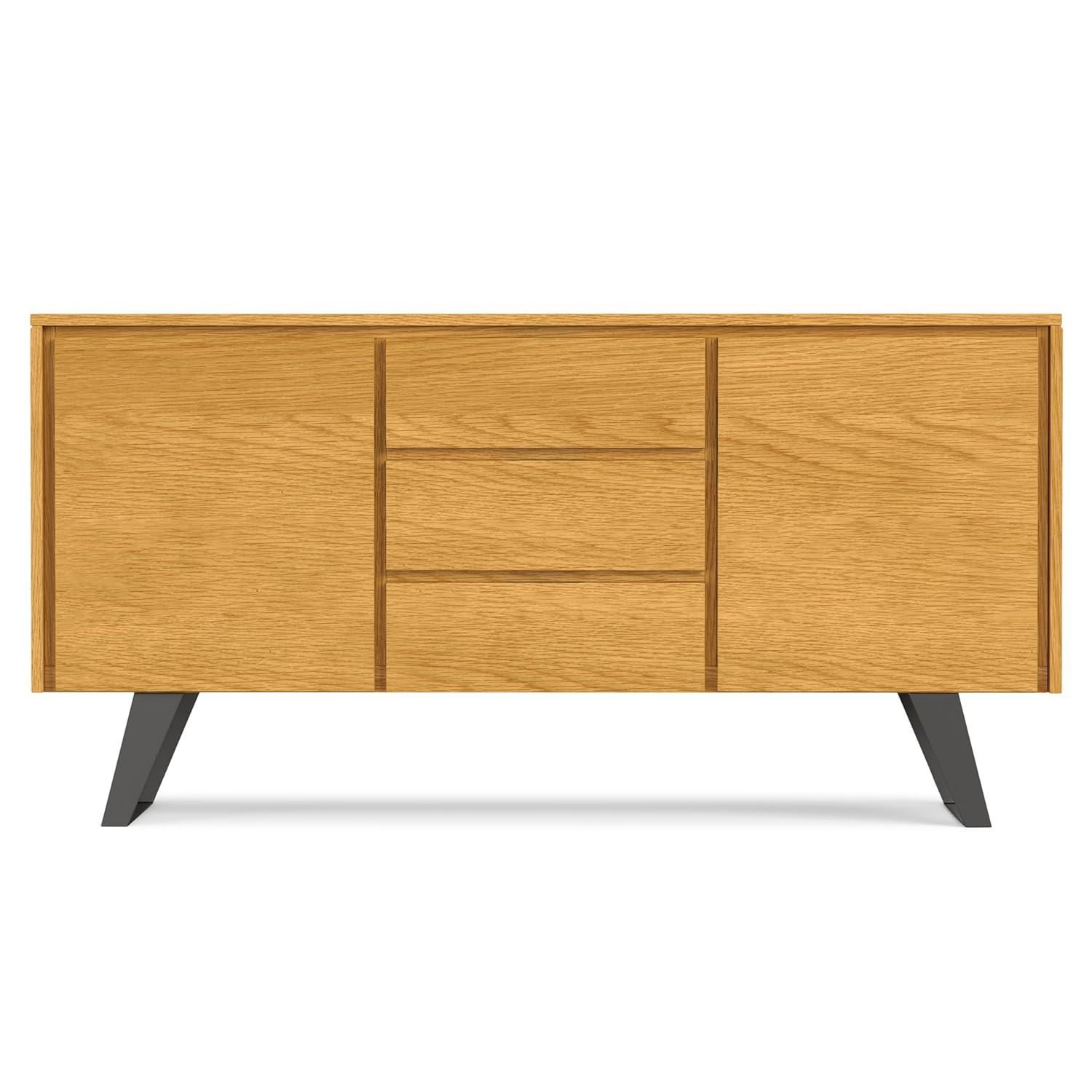 Simpli Home Lowry 60"W Solid Wood Modern Industrial 2-Door Sideboard Buffet with 3 Center Drawers