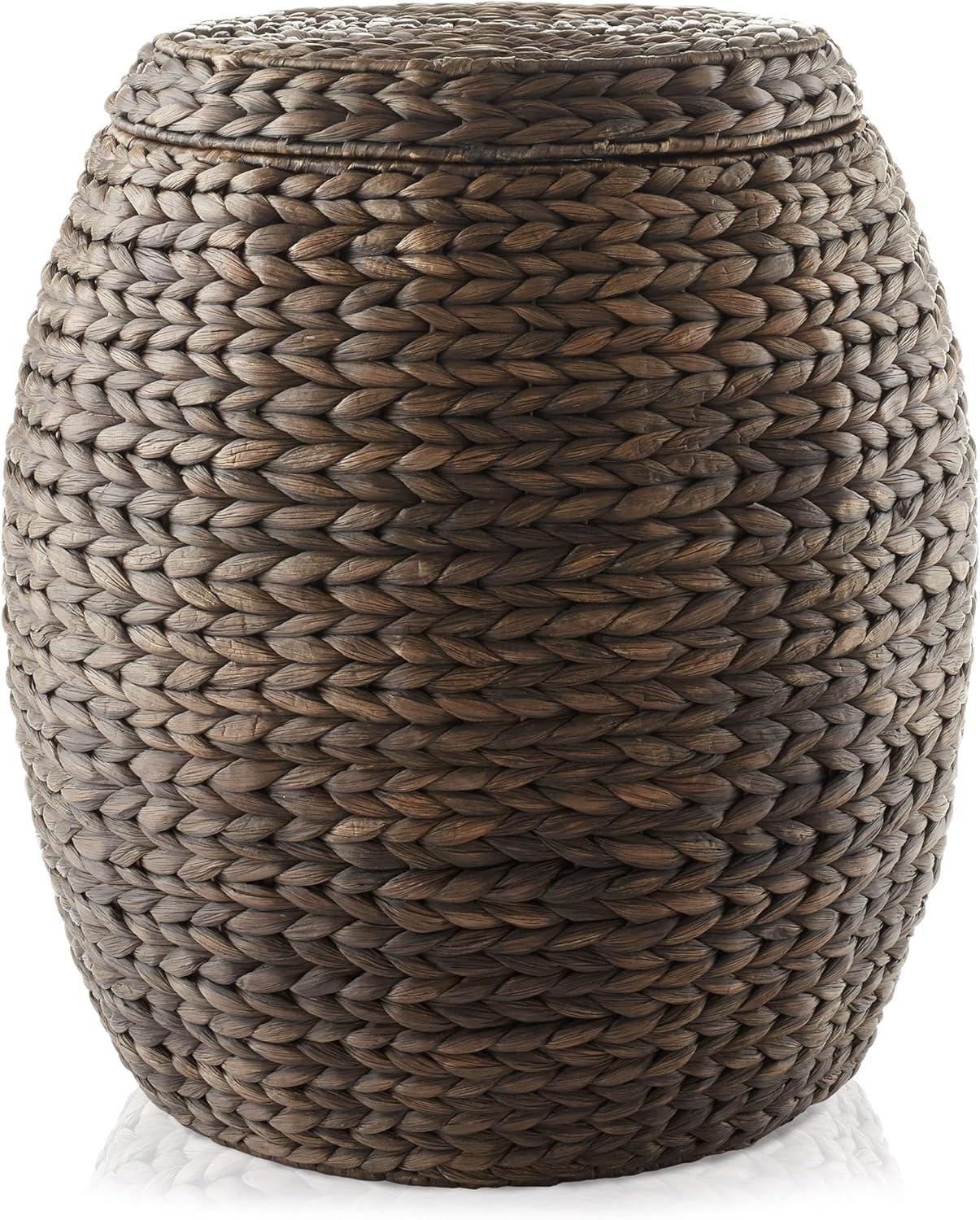 Casafield Round Storage Basket with Lid - Handwoven Water Hyacinth Hamper for Laundry, Blankets, Plants