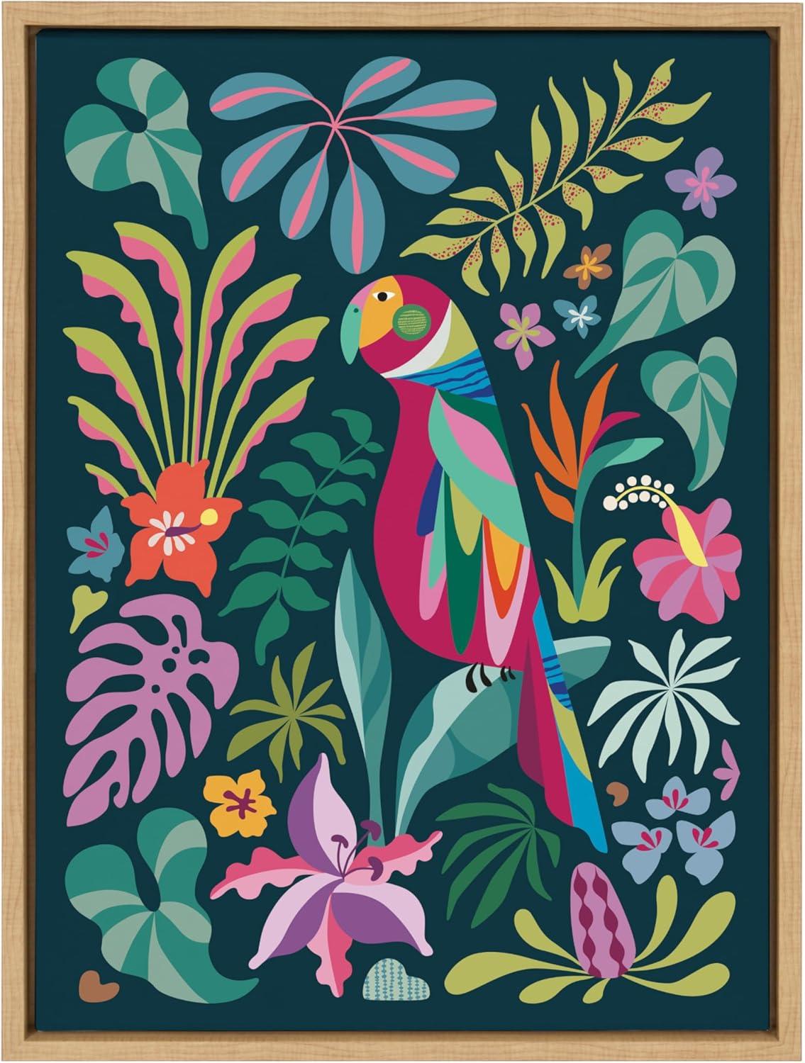 Kate & Laurel All Things Decor 18"x24" Sylvie Tropical Parrot Wall Art by Rachel Lee: Mid-Century Modern Canvas