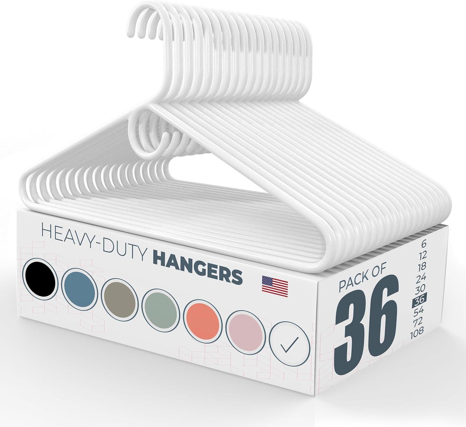 White Heavy Duty Plastic Clothes Hangers, 36-Pack