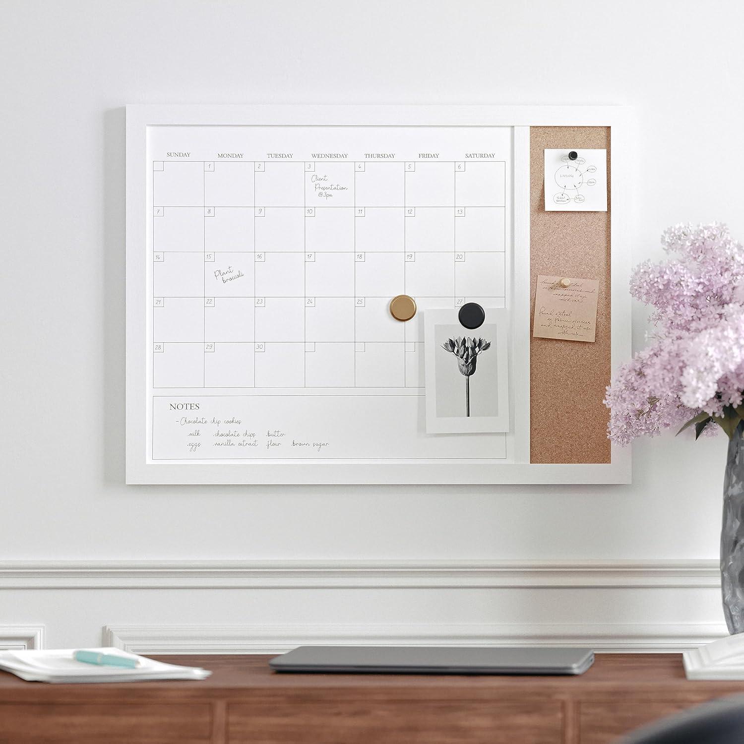 Thomas Martha Stewart Magnetic Dry Erase Monthly Calendar and Cork Board Combo with Included Marker, Magnets