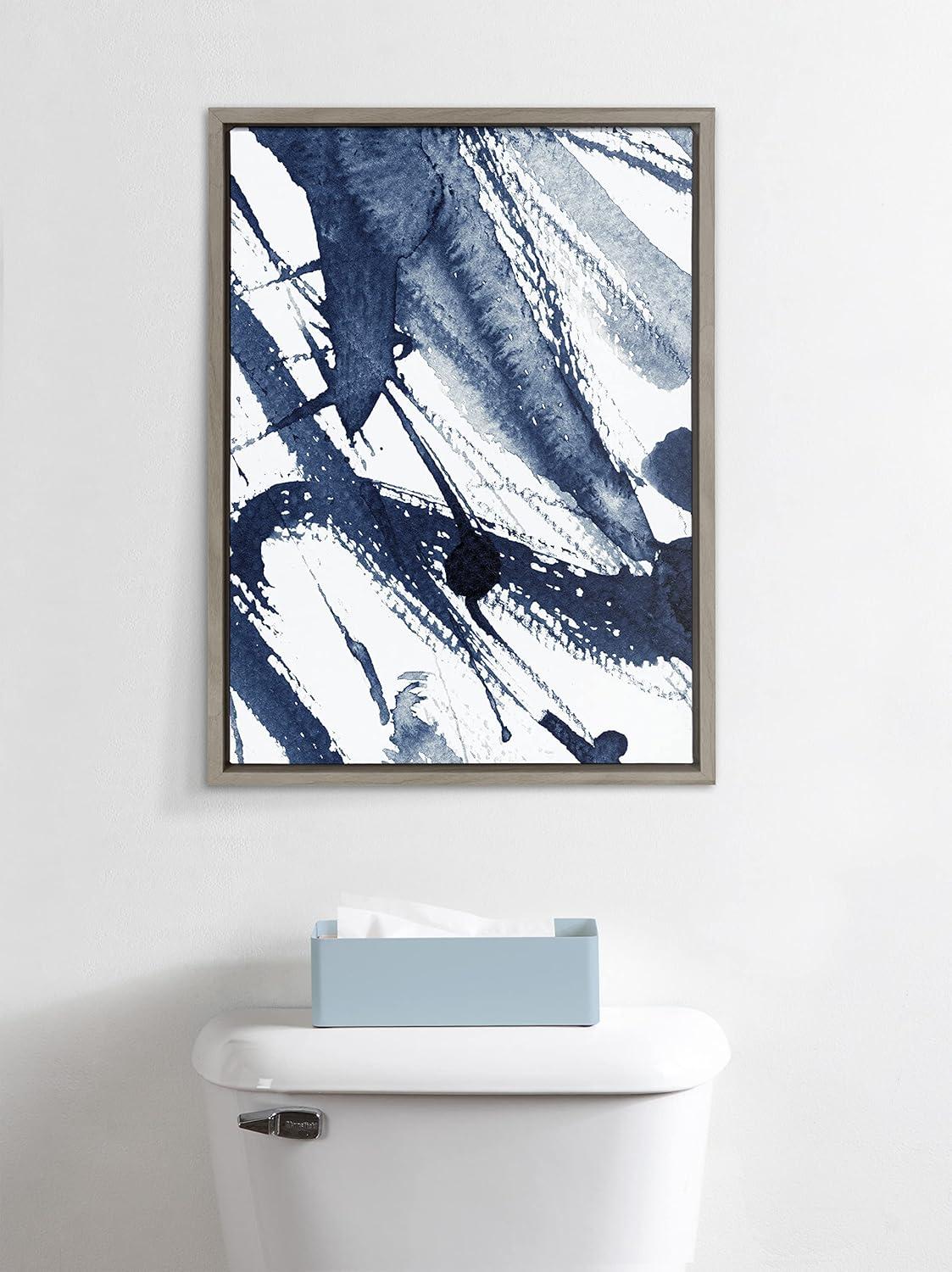 18" x 24" Sylvie Indigo Watercolor by Amy Peterson Art Studio Framed Wall Canvas Gray - Kate & Laurel All Things Decor