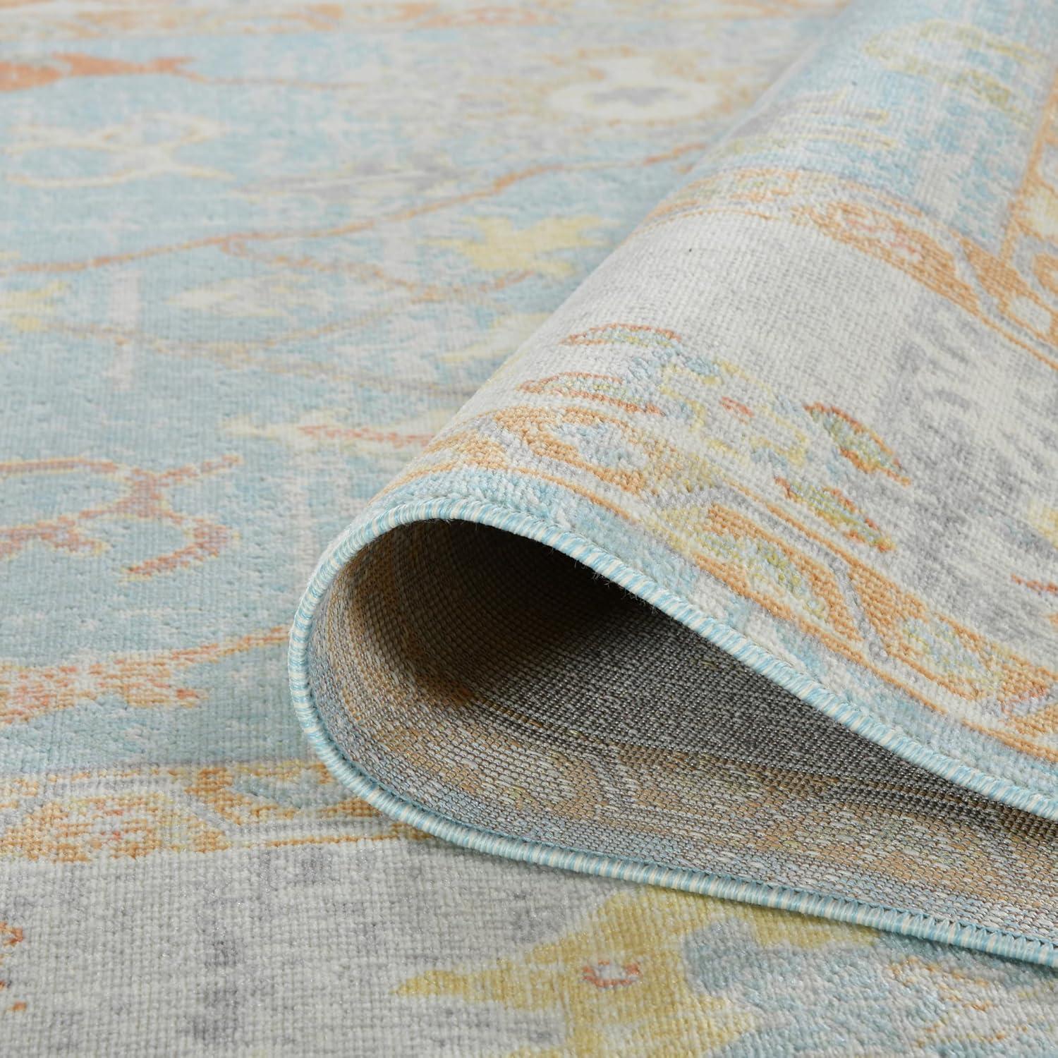 Bohemian 9 ft. X 12 ft. Aqua Border, Floral, Oriental Area Rug